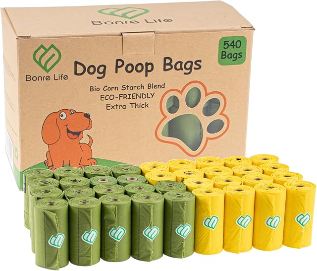 Bonre Life-Dog Poop Bags-540 BioBags,Super Strong,Extra Thick,Leak Proof Dog Waste Bags Made from Corn Starch,Biodegradable Dog Poo Bags