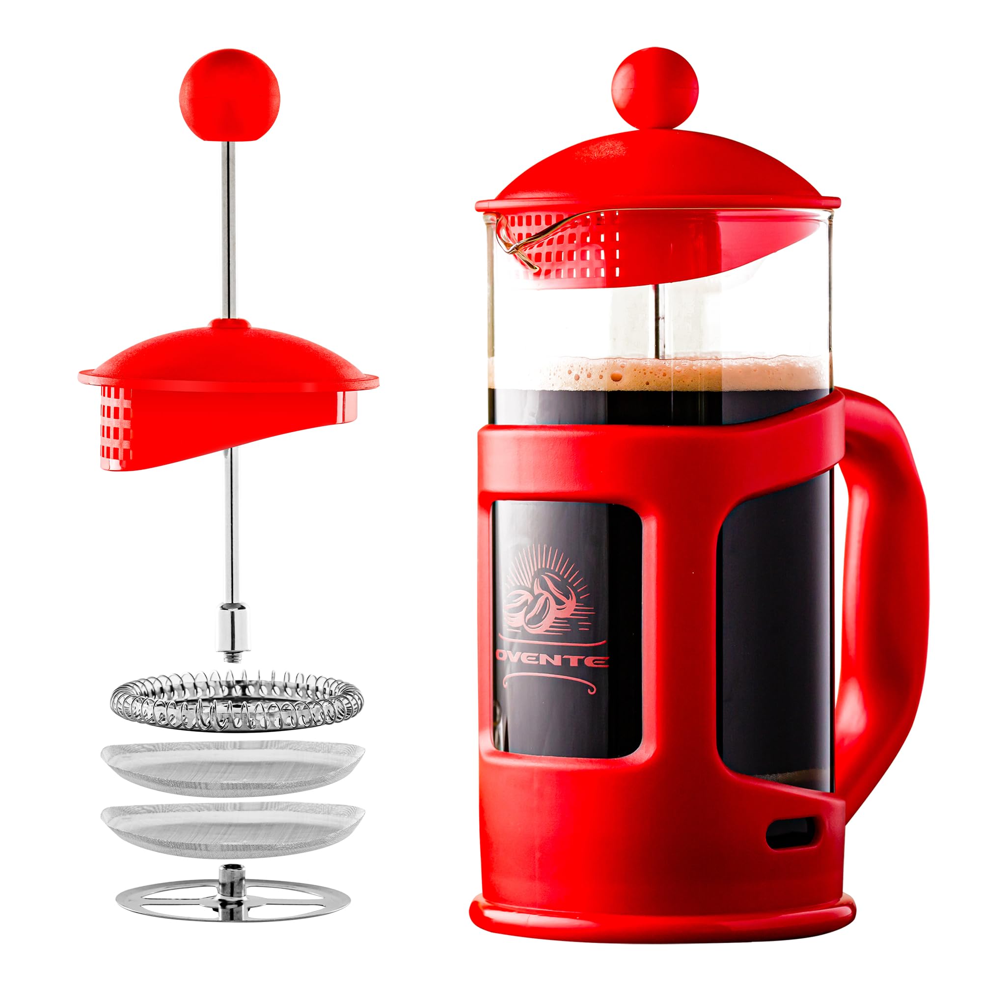 Cafetière à piston 1005ml French Press théière rouge avec mesurette