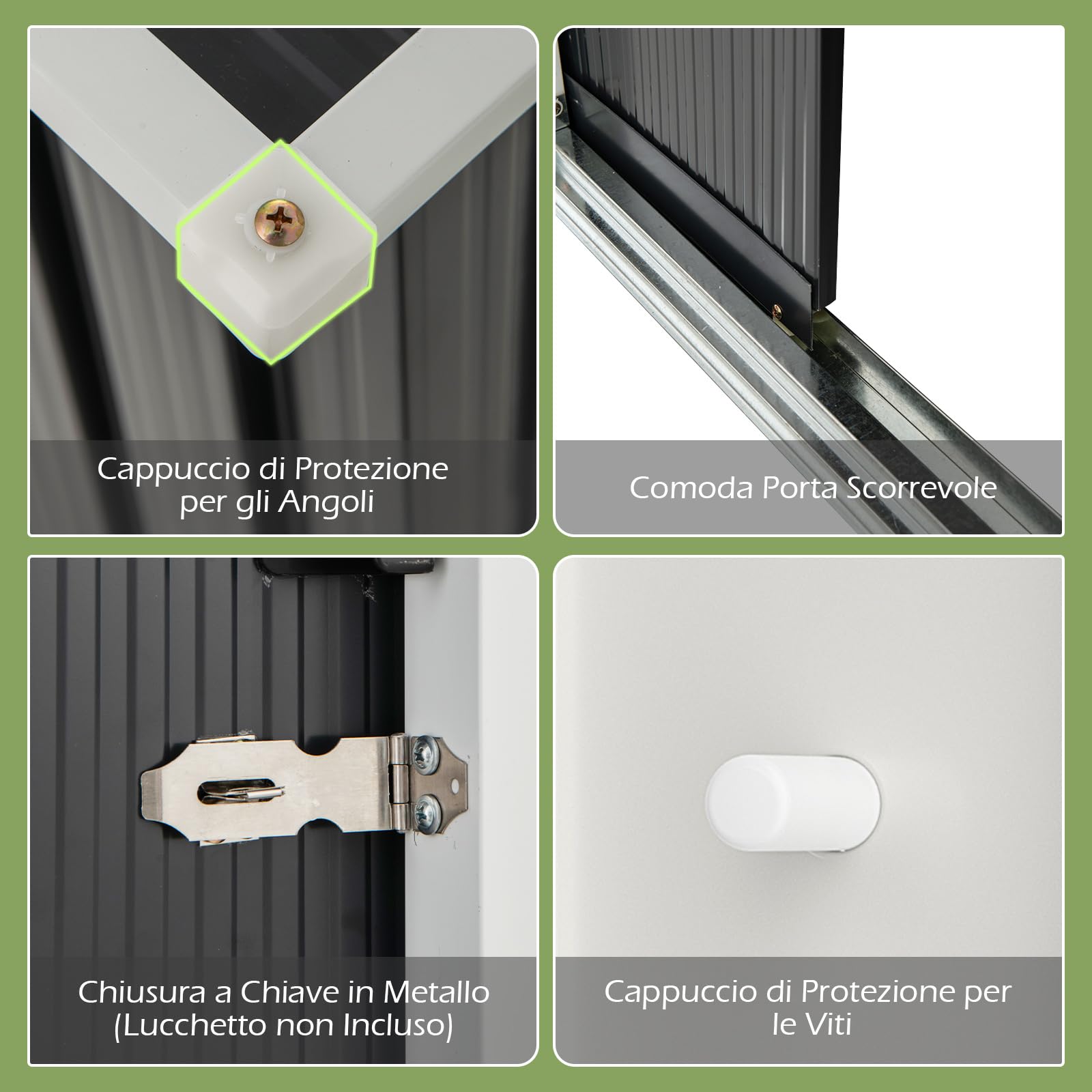 COSTWAY Capanno per Attrezzi da Giardino in Metallo, Casetta Porta Attrezzi in Acciaio con Porta Scorrevole Sistema di Blocco, Casetta per Stoccaggio per Prato e Cortile, 163 x 86 x 181 cm, Grigio