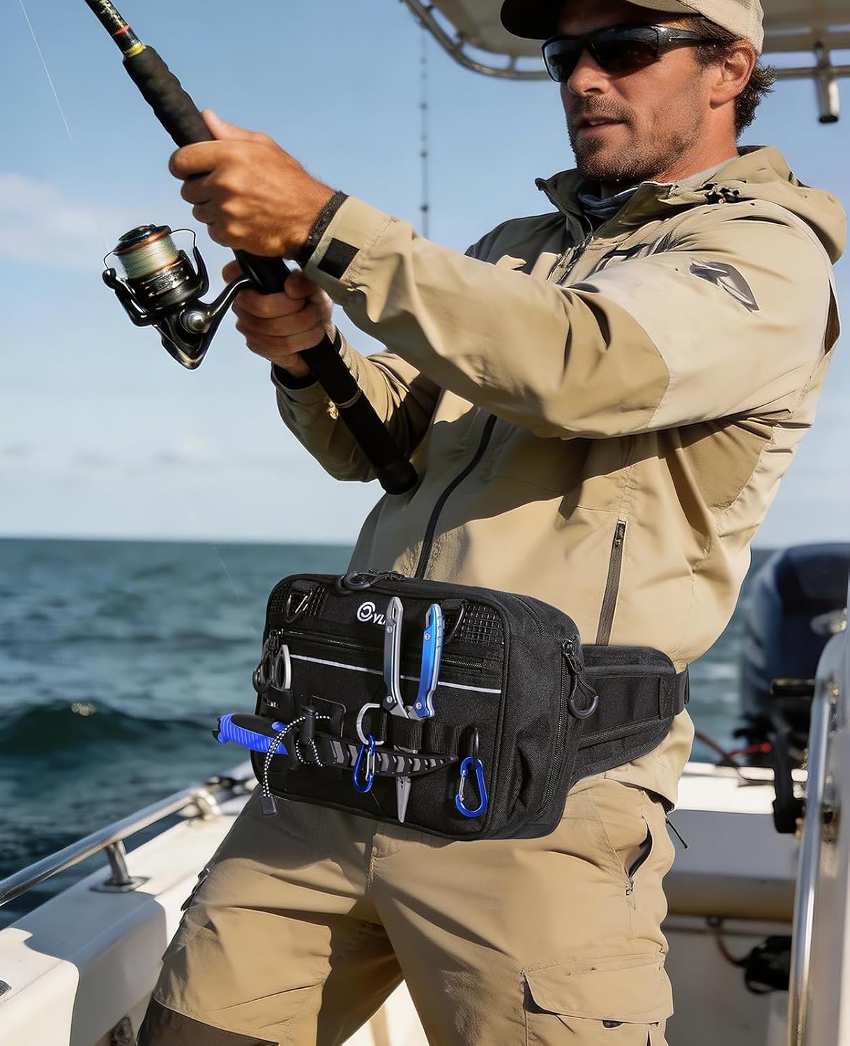 CVLIFE Fishing Tackle Bag Waist Pack with Rod Holder, Water Resistant Fanny Pack Includes 3600 Tackle Box, Waterproof Pouch & Carabiners, Convertible Sling Bag with Net Holster for Gear