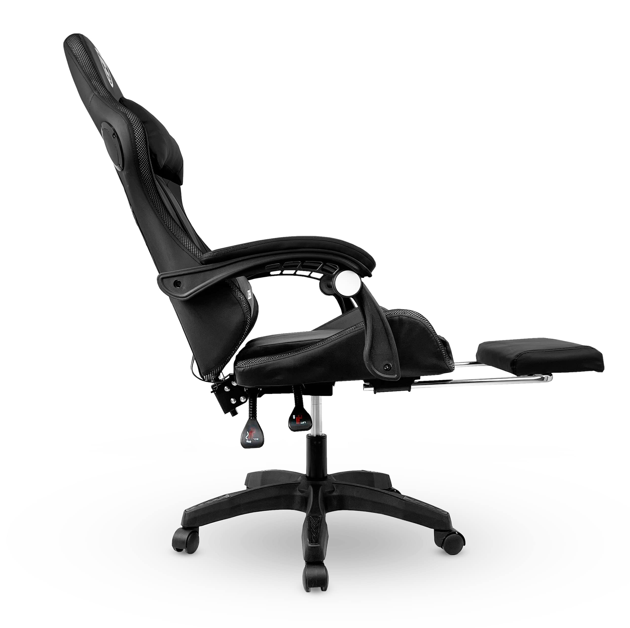 IBK Sedia da Gaming professionale, similpelle, massaggiante, supporto lombare, Led RGB, casse bluetooth, regolabile in altezza, schienale reclinabile, pistone a gas classe 3, Ufficio PC (Bianco)