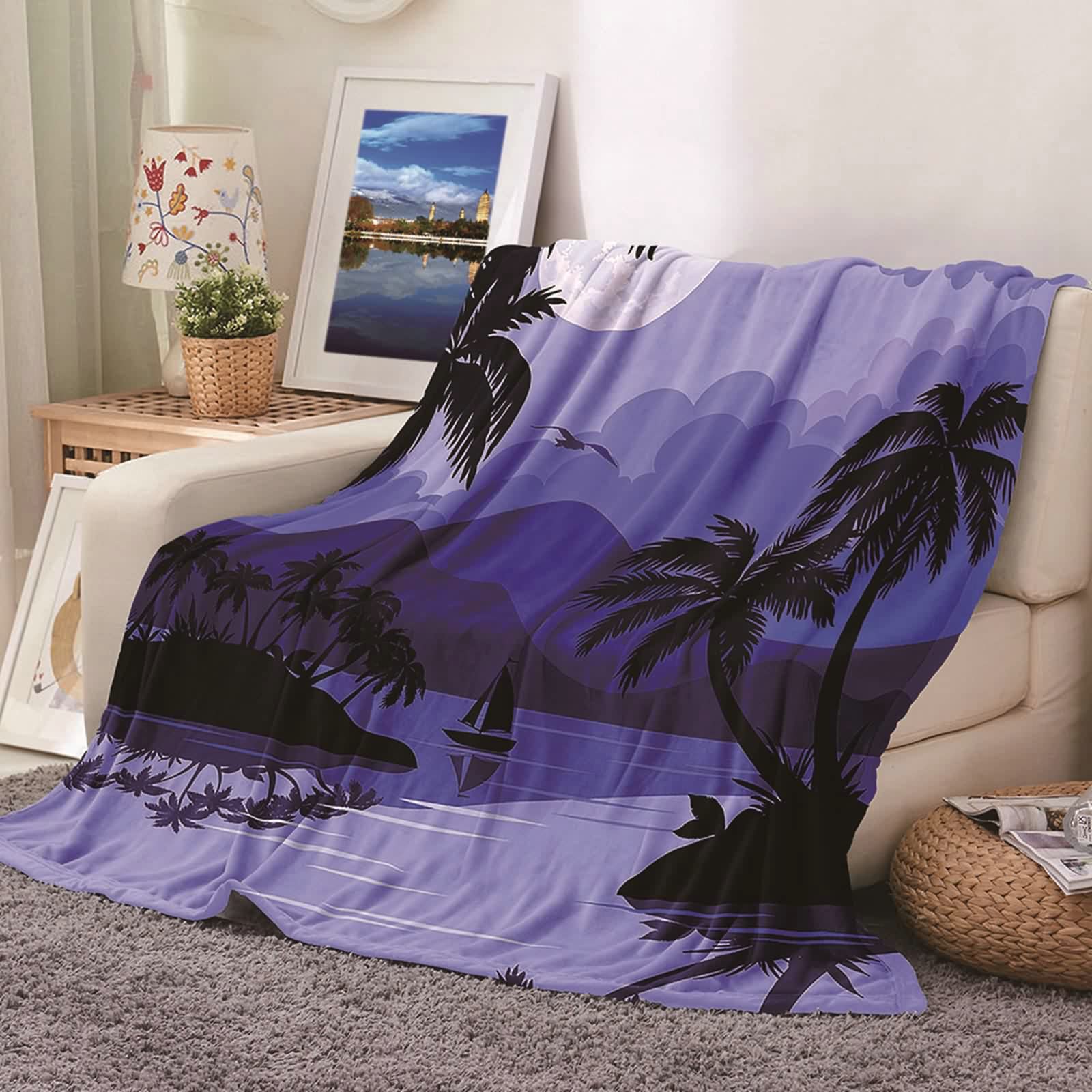 Aeici Couverture Polaire, Couverture en Flanelle Couverture 160x200 cm Motif Palmier Lac Montagne Couverture Canapé Hiver Cadeau pour Adultes et Enfants