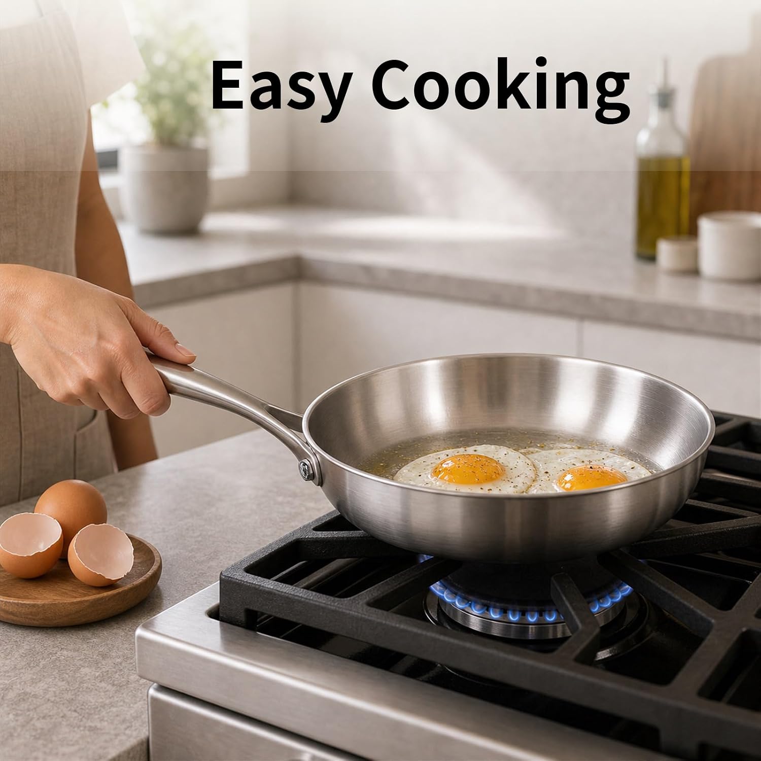 DELARLO Tri-Ply Stainless Steel Frying Pan Set 10" 12" image 4