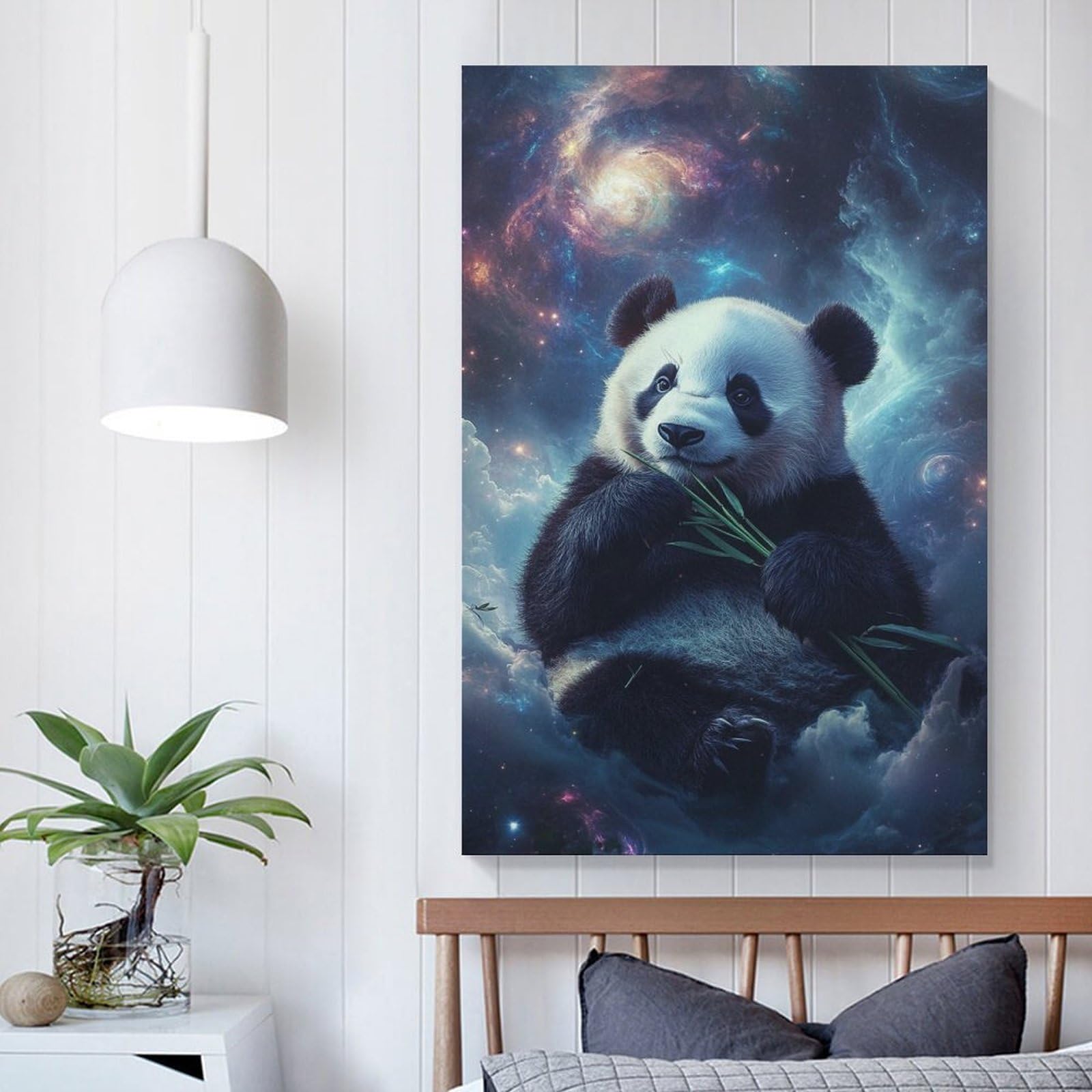 Poliuaws Boys Unframe-Panda In The Cosmos-1 Panda In The Cosmos-1 Funny Bathroom Wall Art For Room Girls Room Wall Canvas 16X24inch(40X60cm)
