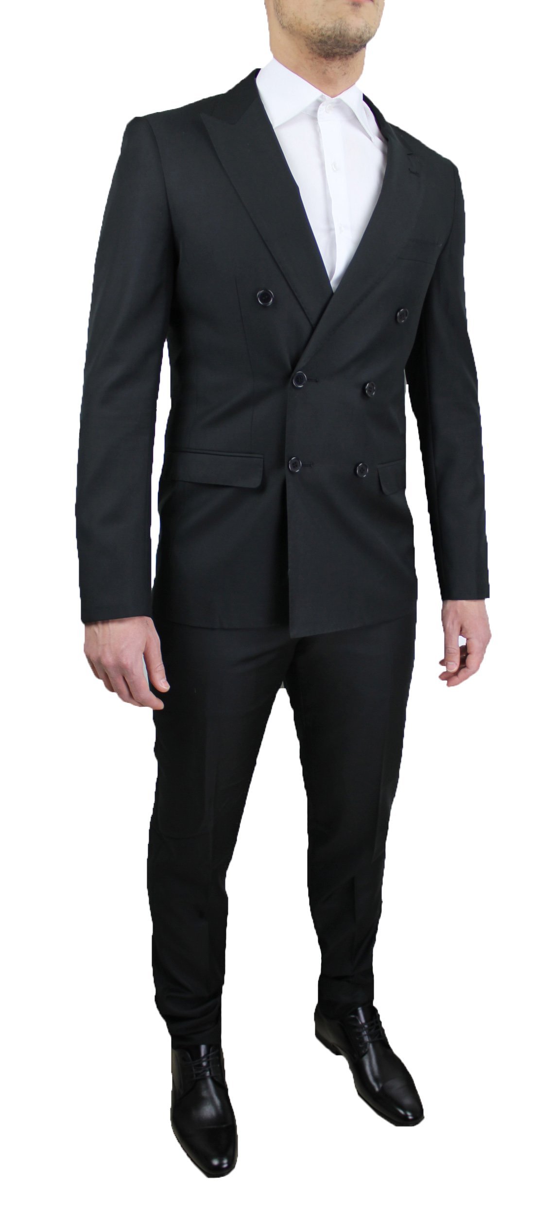 Abito Doppio Petto Cerimonia Uomo Sartoriale Completo Nero Doppio Petto Smoking