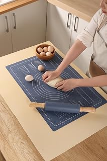 Premium Silicone Baking Mat with Rolling Pin - Non-Stick Silicone Mats for Baking, Reusable & Food Grade- Pastry Dough Mat with Measurement Non-Stick For Dough Rolling