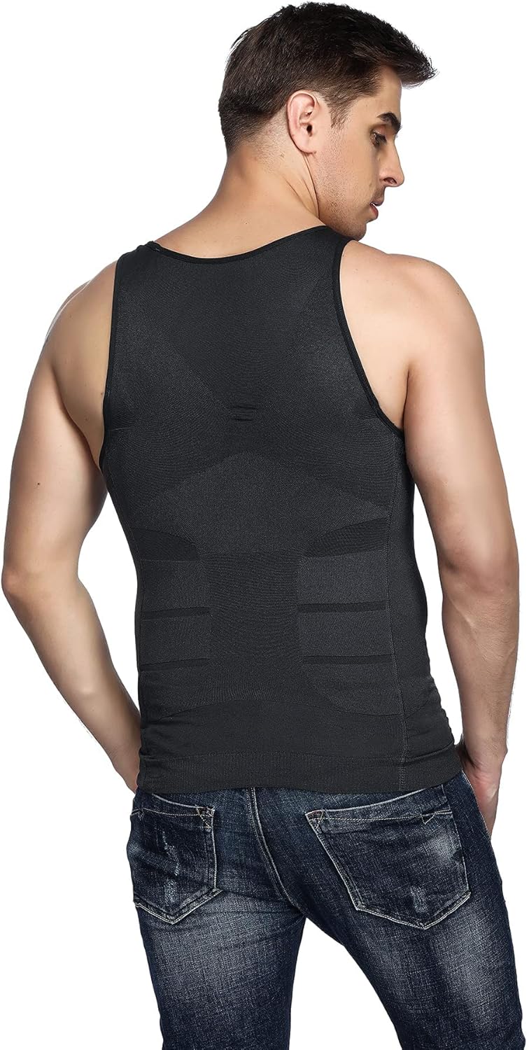Odoland 3 Pack Men Compression Shirt Body Shapewear Base Layer Tummy Shaper Vest Tank Top