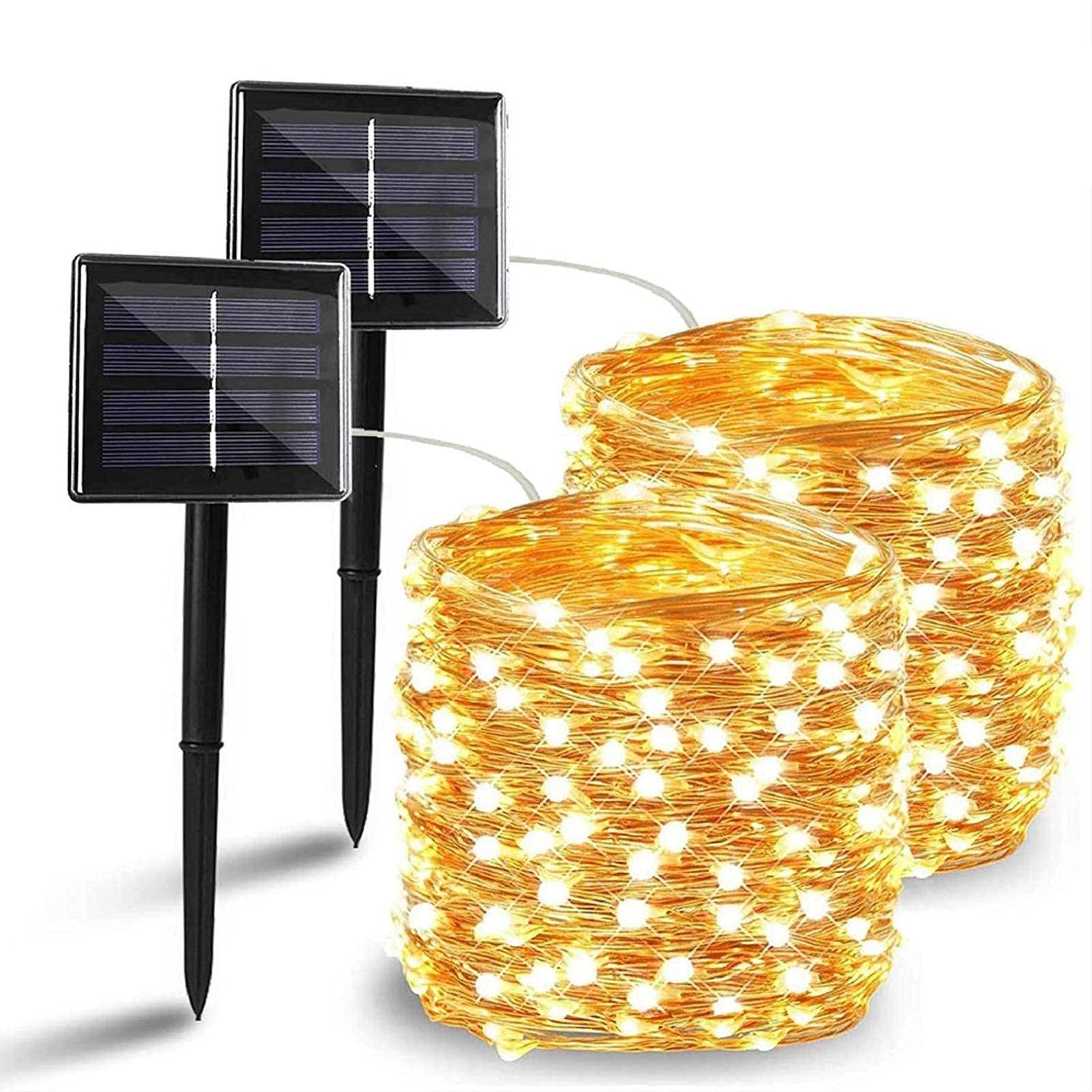 NC 50/100/200/330 Luces solares LED Luces de Cadena para Exteriores Luces L Luces navideñas navideñas Luces de Hadas Impermeables. Árboles, Jardines, terrazas, Patios, Bodas, Fiestas (Blanco cálido)
