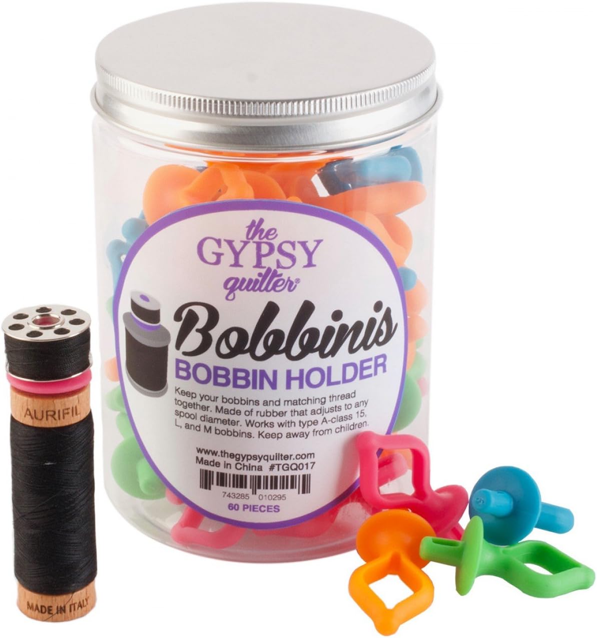 Gypsy Quilter Bobbini Bobbin Holders 60pc Jar, Rubber