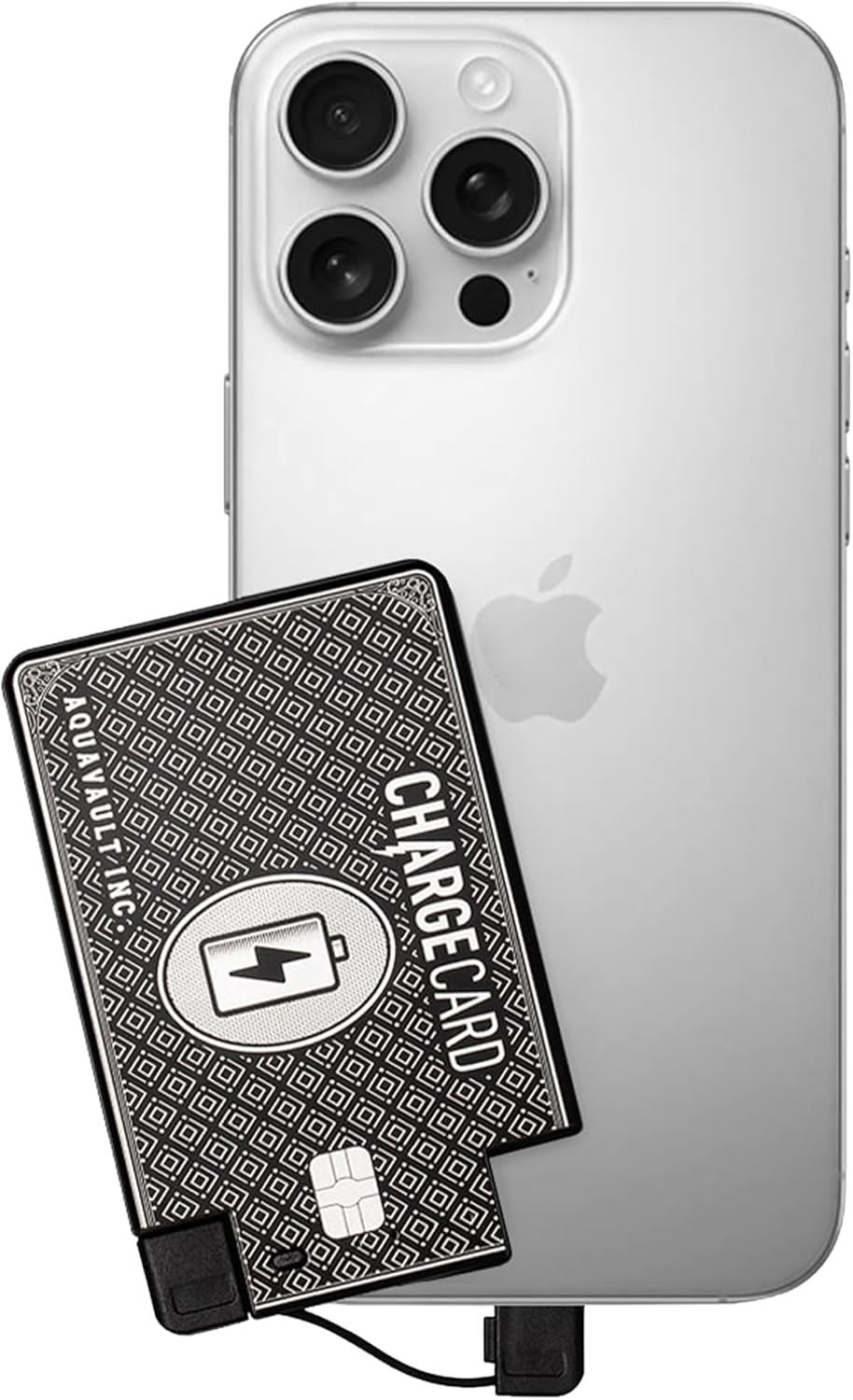 AquaVault ChargeCard – Ultra Slim Emergency Power Bank (2300mAh) – Fits in Wallet – USB-C & Micro-USB – Durable Steel Body – Flight-Safe for iPhone 6-17 & Android - Black