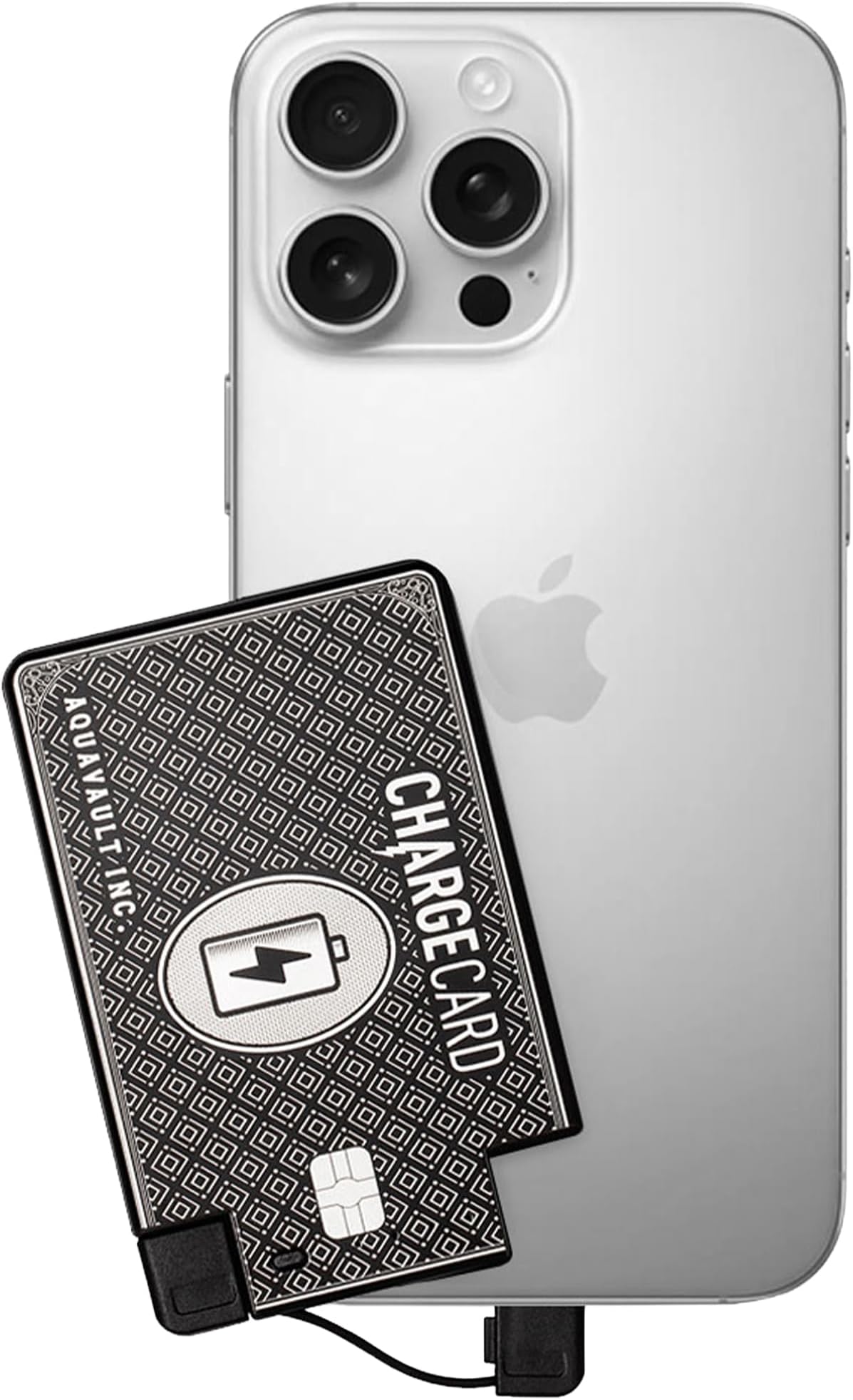 AquaVault ChargeCard – Ultra Slim Emergency Power Bank (2300mAh) – Fits in Wallet – USB-C & Micro-USB – Durable Steel Body – Flight-Safe for iPhone 6-17 & Android - Black