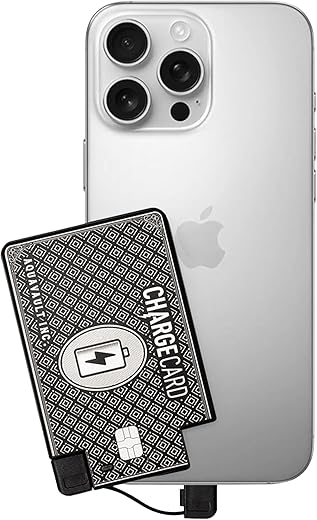 AquaVault ChargeCard Portable Phone Charger & Power Bank – Fast Charging and Compact – Interchangeable Cables (Lightning, USB-C, Micro USB) – Credit Card Sized Battery Pack (Black)