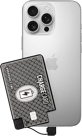 Aquavault ChargeCard Black Ultra-Slim 2300 mAh 1.5 Charge Card Phone Charger - Built-in Cables for iPhone & Android - Compatible with iPhone 6-17 & Android - Ultra Thin Power Bank Fits in Wallet
