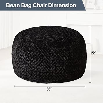 Hobestluk Bean Bag Chair Large Washable Soft Living Room Adult 3Ft Black