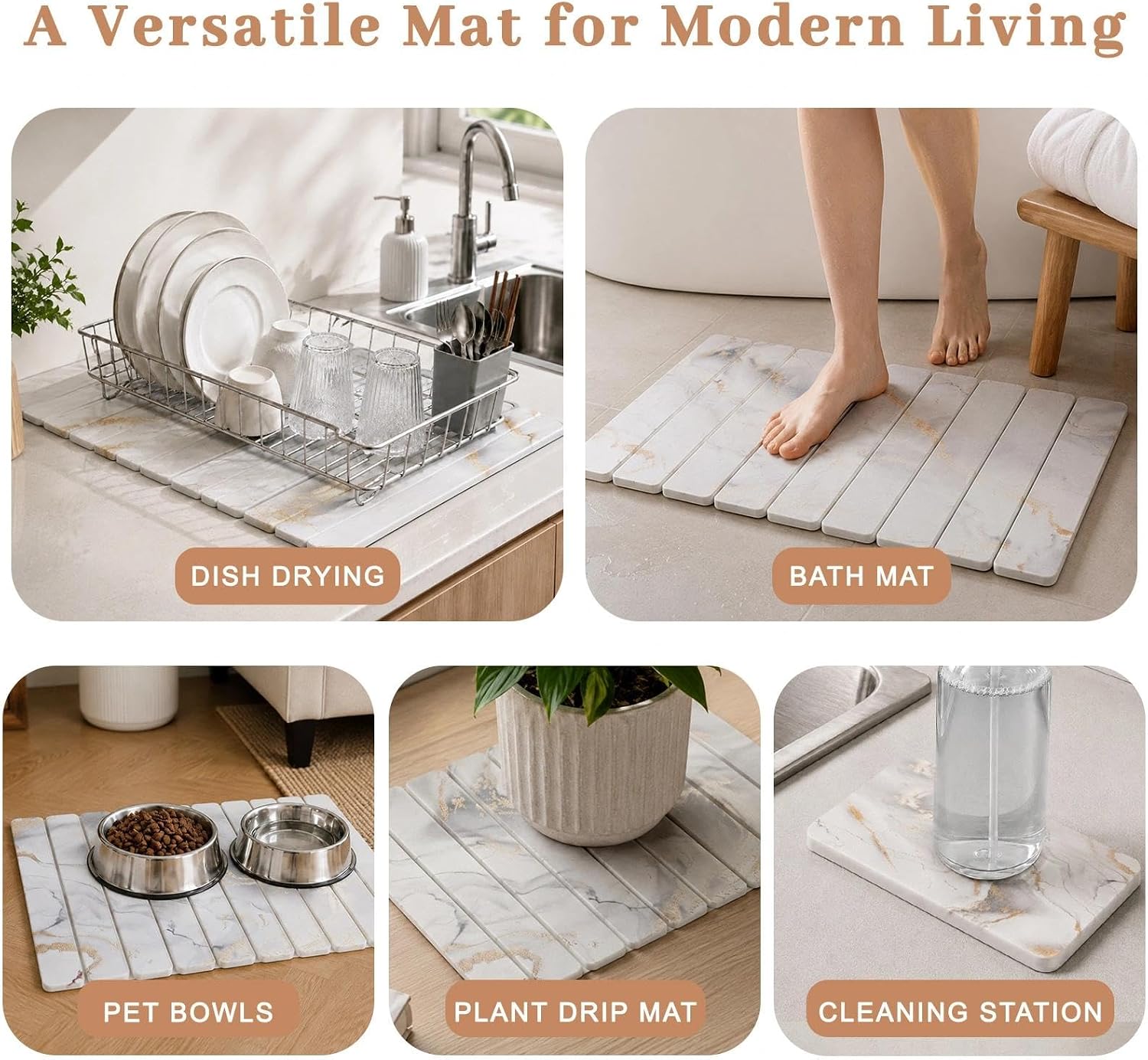 Stone Dish Drying Mat for Kitchen Counter, Quick Dry Stone Dishes/Bath Mats
