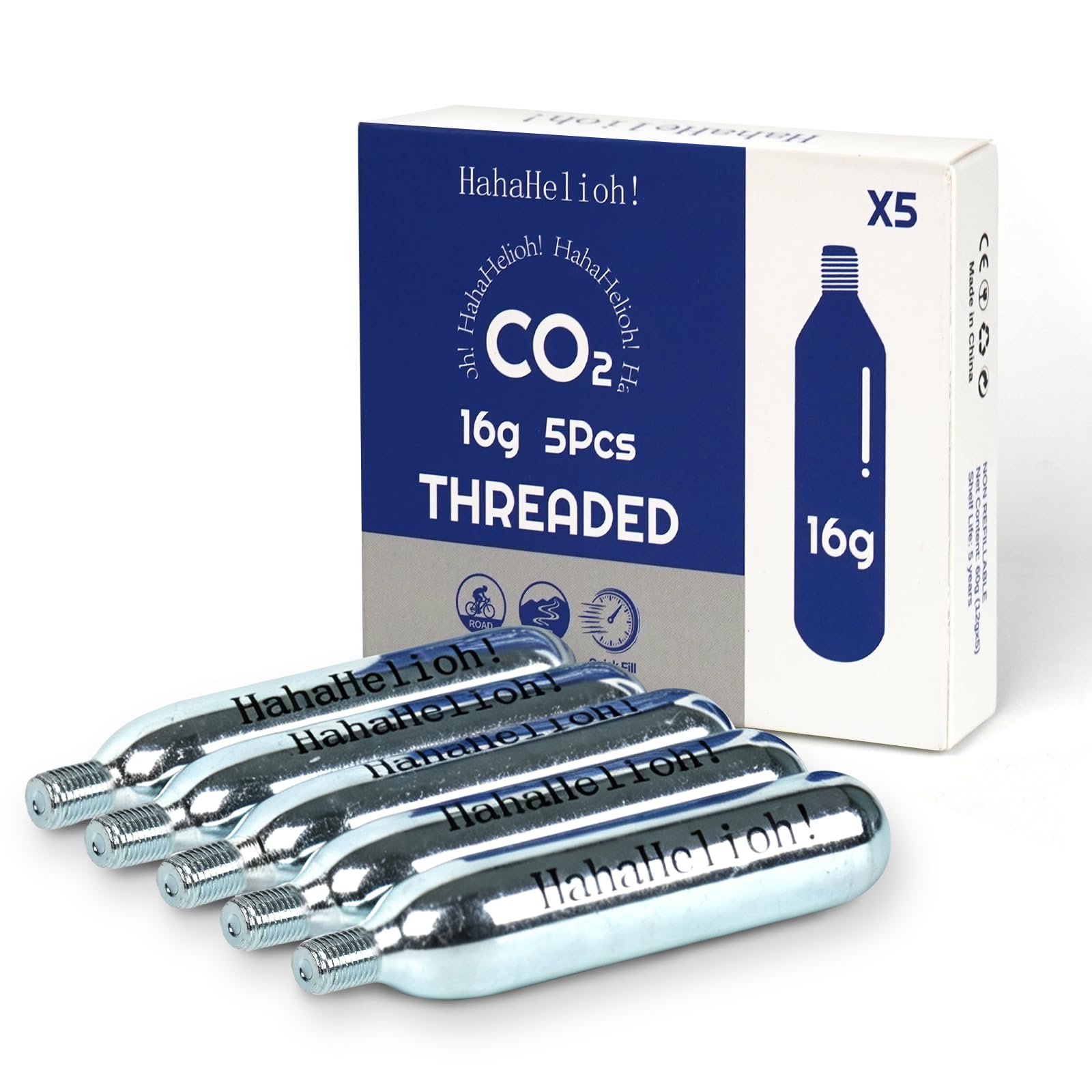 Hahahelioh 16g Threaded CO2 Cartridges,CO2 Cartridges for Bike Tires - Cartridge for CO2 Inflator with Threaded Connection, CO2 Pump for Road and Mountain Bikes