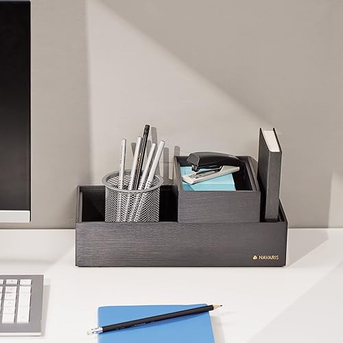 Miniatura 4 de Navaris Cajas de almacenamiento de bambú, juego de 2 organizadores apilables de madera para dormitorio, cocina, baño, sala de estar, maquillaje,