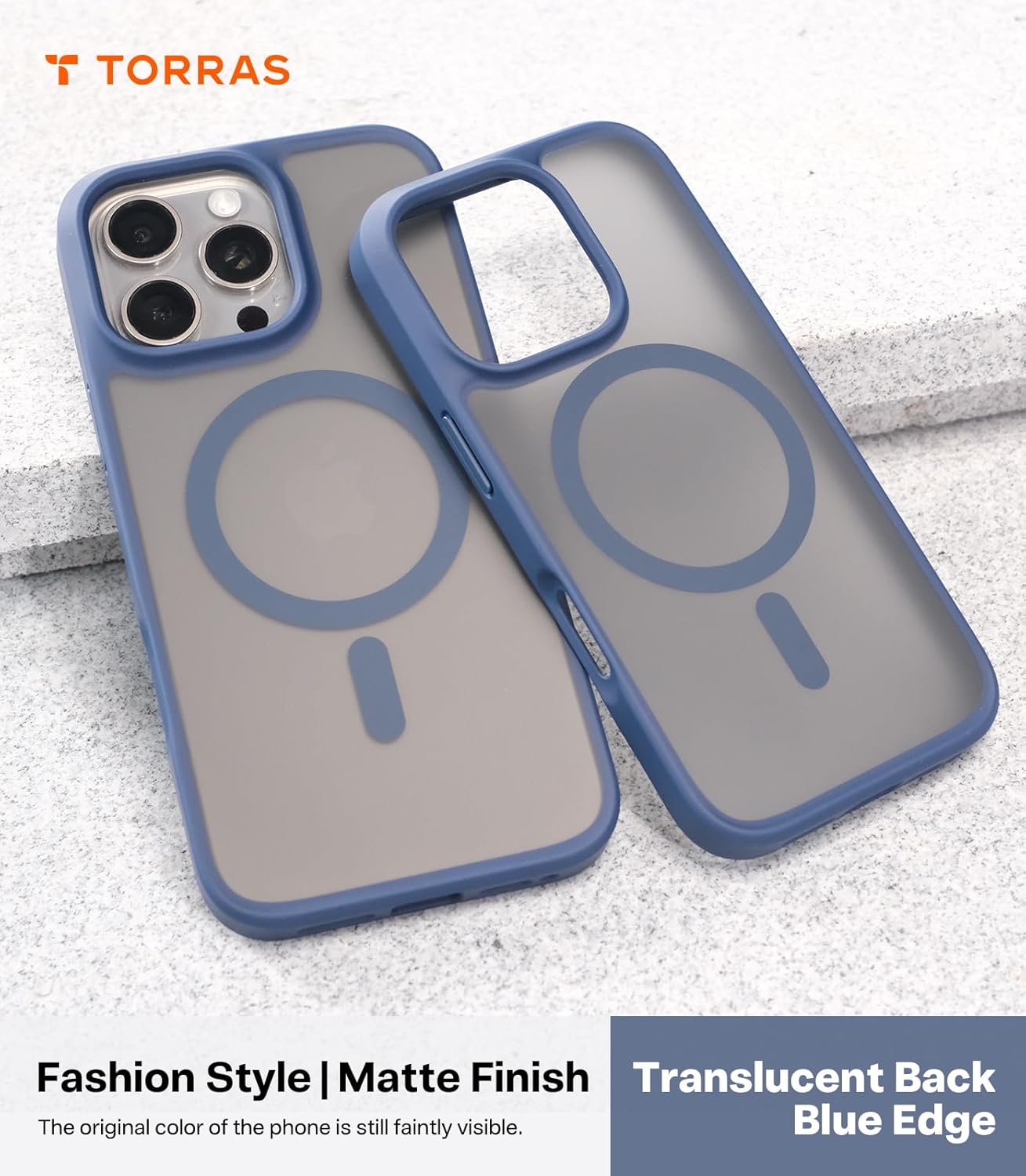 TORRAS for iPhone 16 Pro Case Translucent Matte Blue | Compatible with MagSafe, Military Grade Drop Protection, Stronger Magnetic, Shockproof Airbag, Color Button, Slim Anti-Scratch