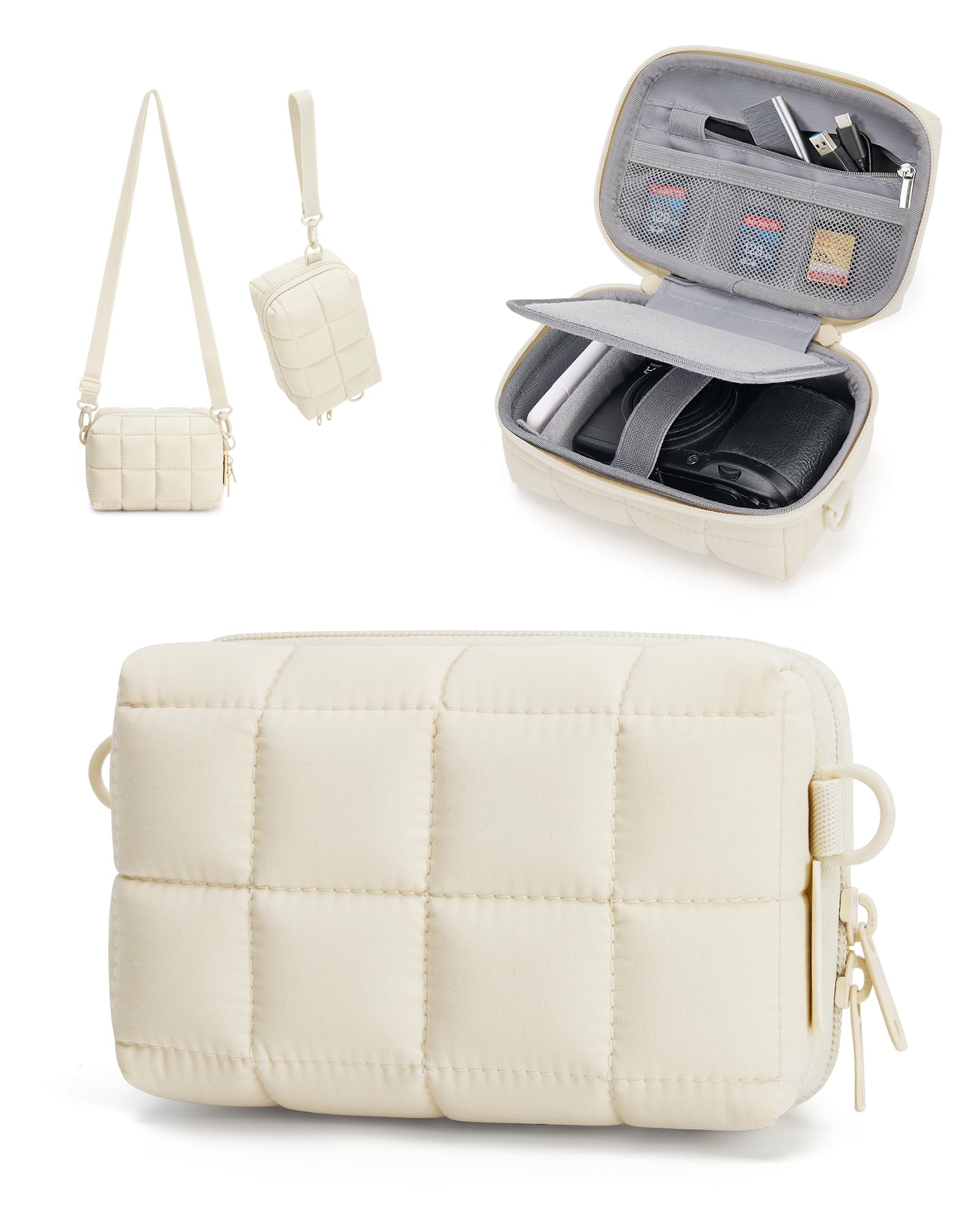 ZORBES®Soft Quilted Camera Bag with Shoulder Strap Padded Protective Storage Case Organizer with Retention Strap & Mesh Pocket, Crossbody Carrying Bag for Cameras & Accessories-image-0