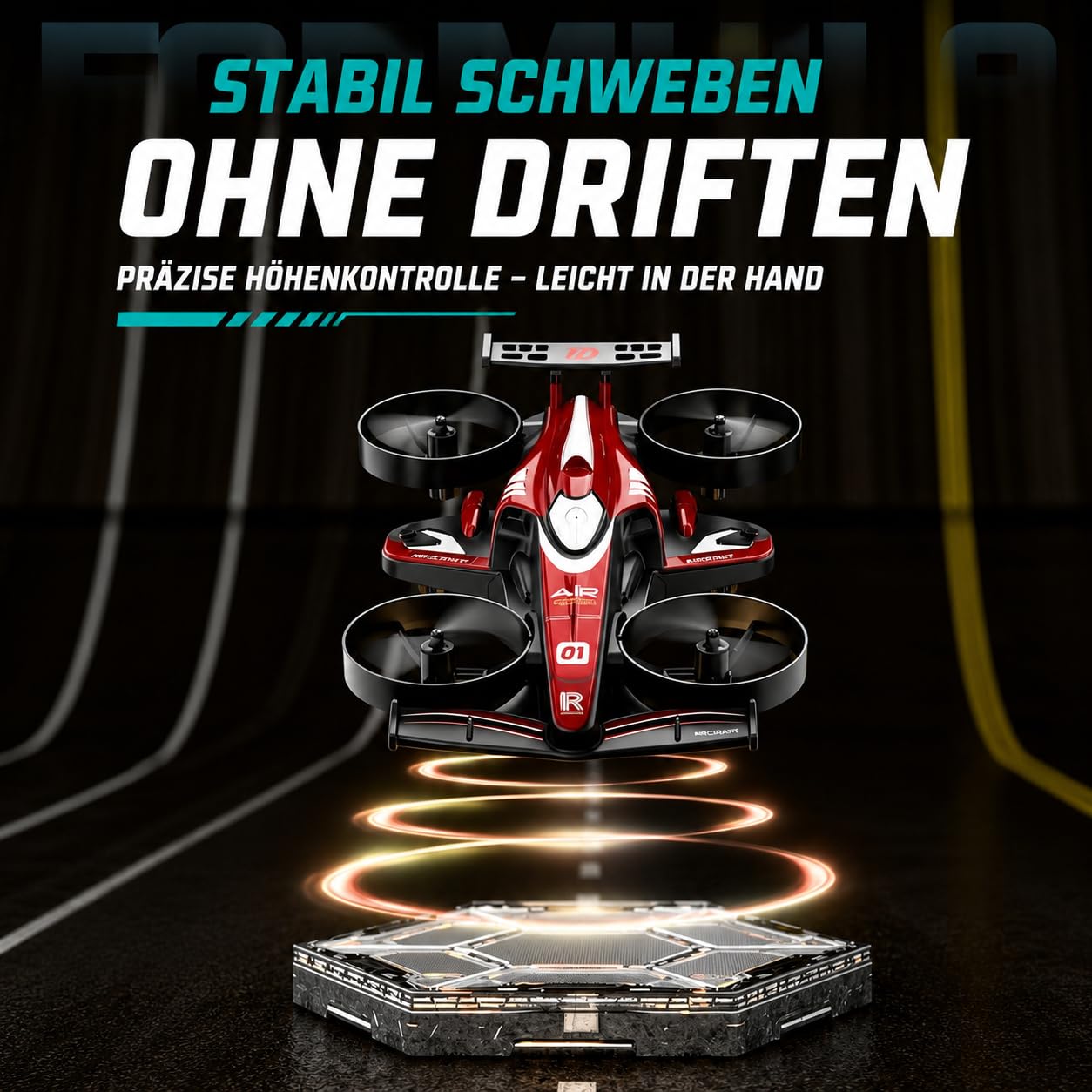 Mini drone RC 2 in 1 per bambini – rosso, modalità volo e pavimento, apertura a 360°, altezza 3 velocità, luci LED, avvio a tasto, rosso