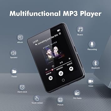 64GB MP3 Player Bluetooth 5.3 Portable Touchscreen Music MP3 Player for Children with Speaker Voice Recording FM Radio Pedometer Random Playback 128GB Micro SD Card Support