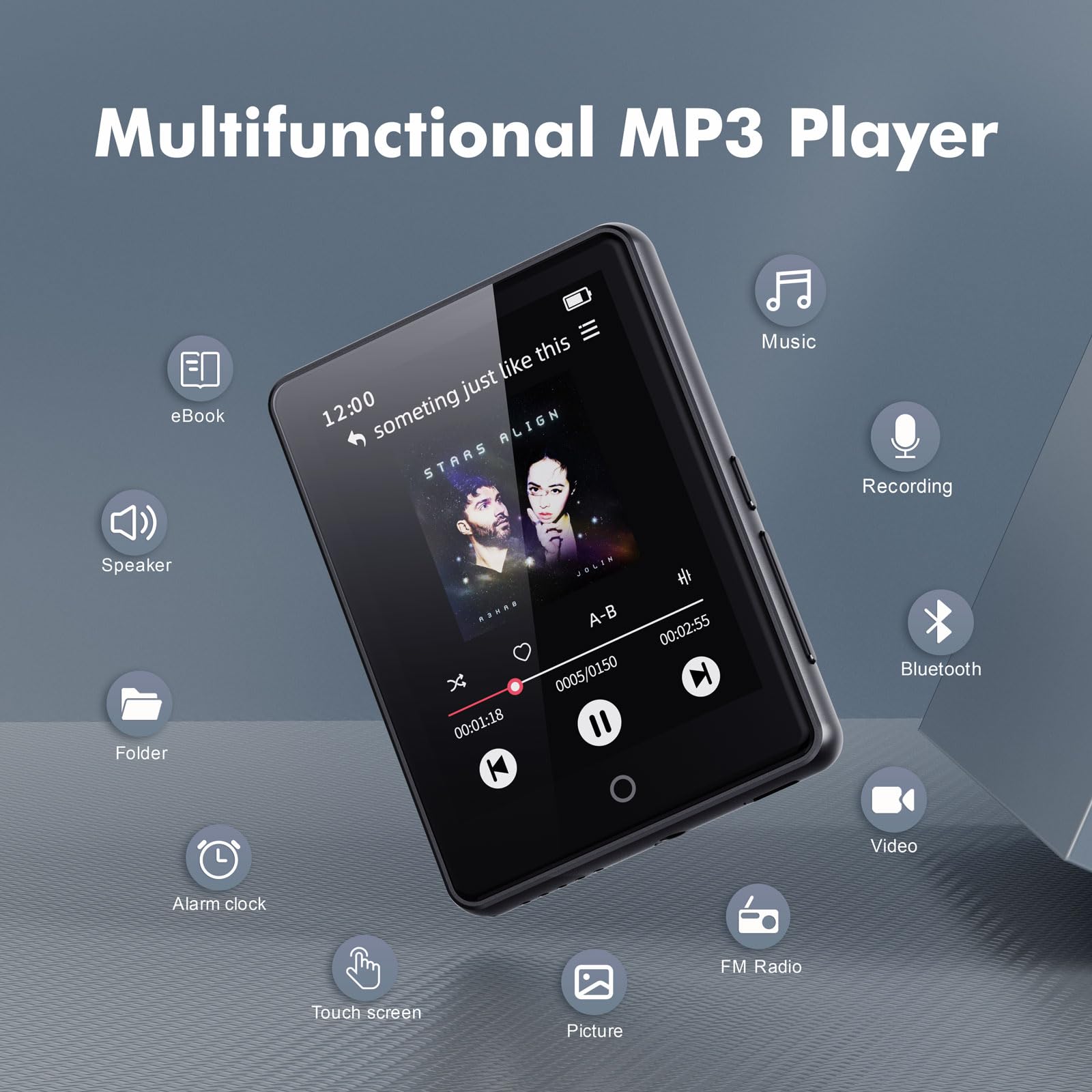 64GB MP3 Player Bluetooth 5.3, tragbarer Touchscreen Music mp3-Player für Kinder mit Lautsprecher, Sprachaufzeichnung, FM Radio, Schrittzähler, Zufallswiedergabe, 128GB Micro SD-Kartenunterstützung