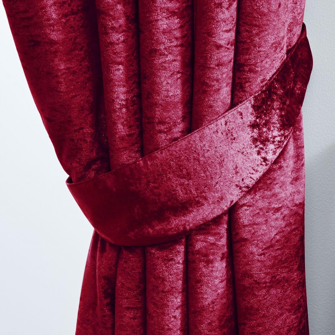 John Aird Raspberry Red Crushed Velvet Fully Lined Eyelet Curtains (, Pair Of Tiebacks)