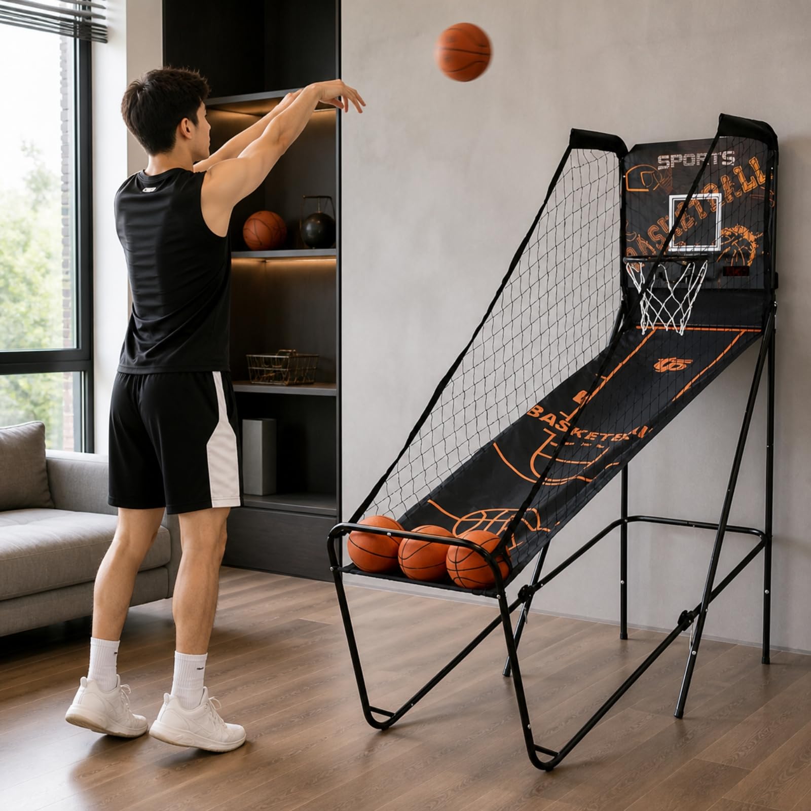 da Basket Pieghevole | Salvaspazio, stabilizzan, Set da Basket Elettronico, per area giochi, Casa, Camera