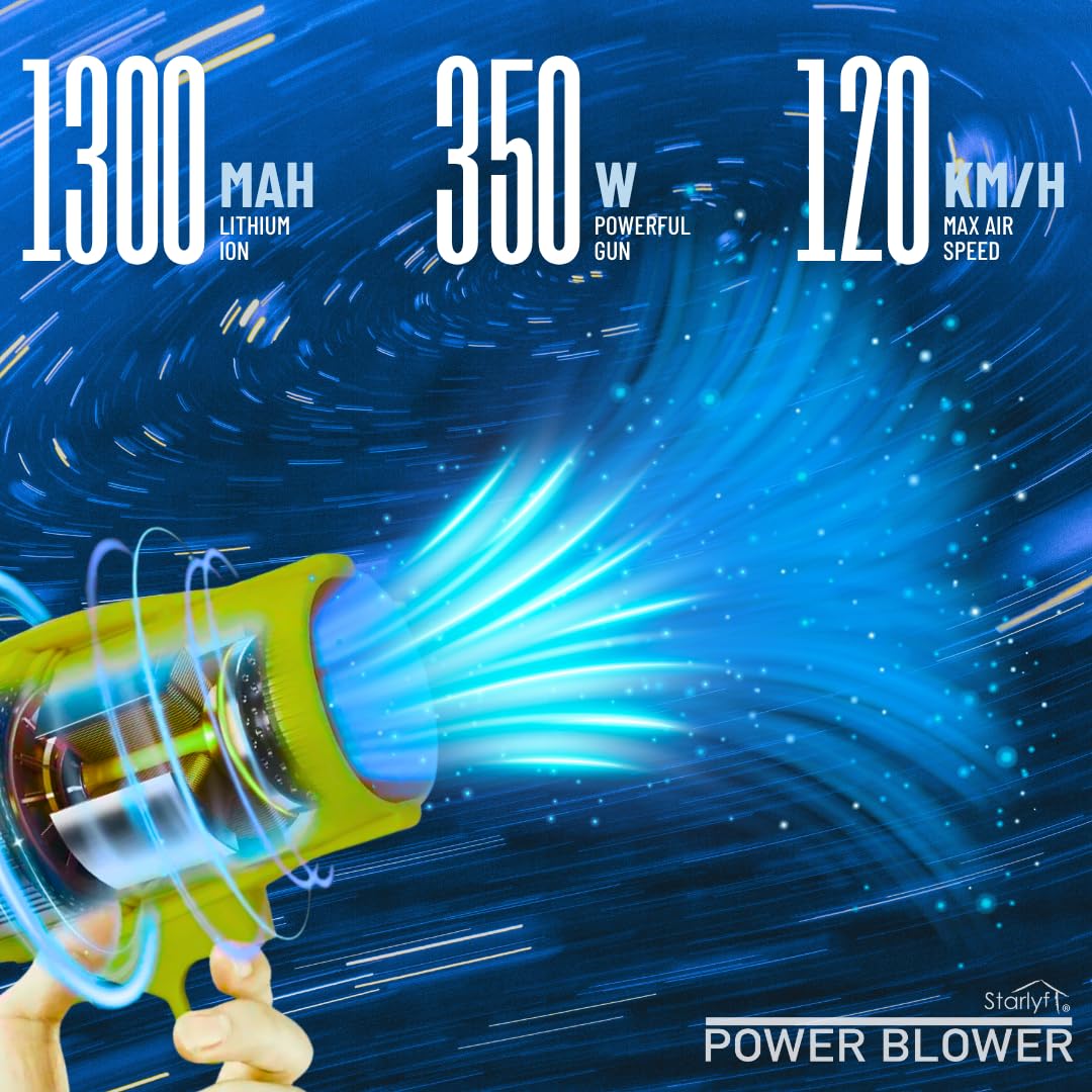 Starlyf Souffleur d'air Power Blower, jusqu'à 120 km/h, souffleur de feuilles, souffleur de jardin, portable puissant, sans fil, balaie le jardin, enlève la neige, sèche les voitures