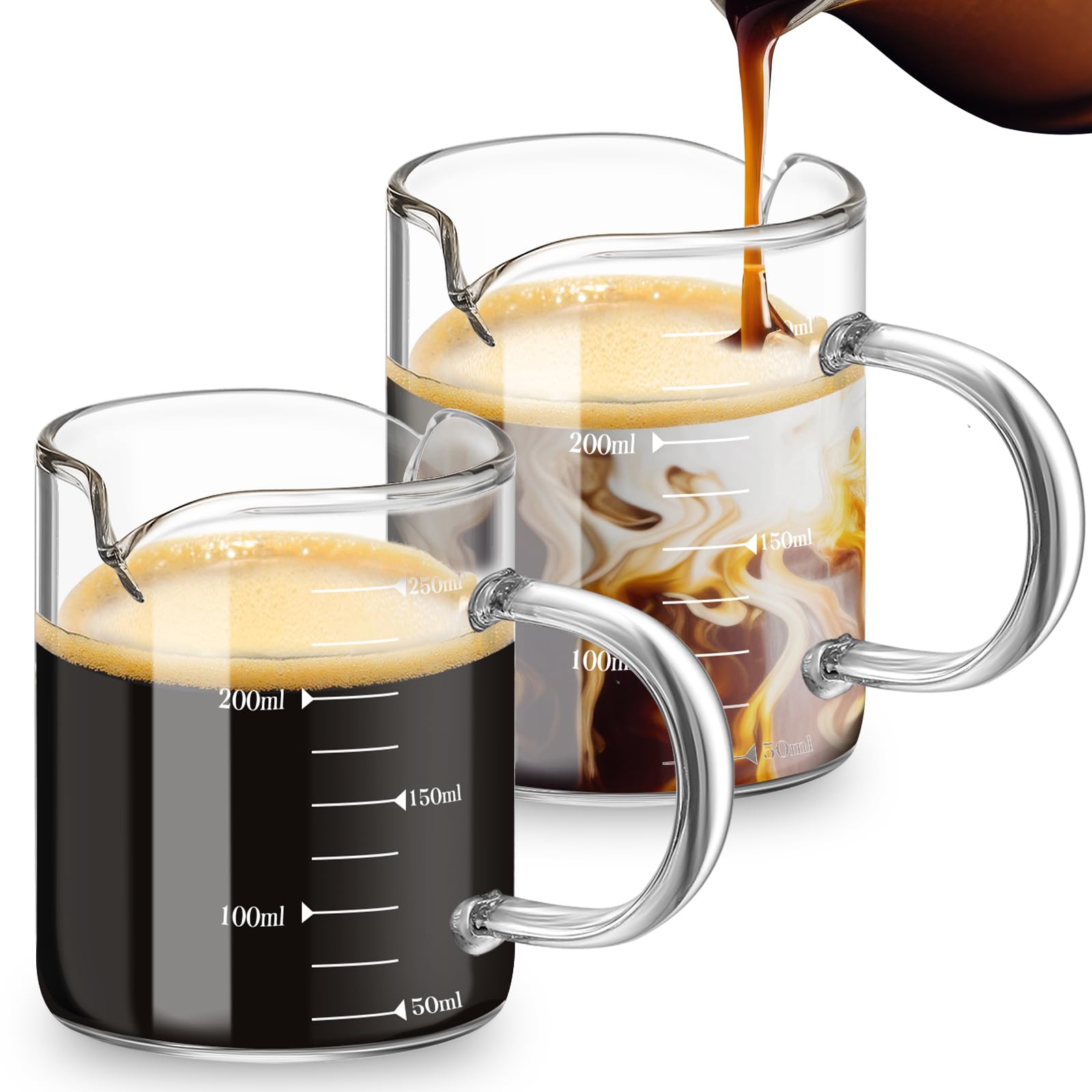 Patelai 2 Pcs 8oz Espresso Cups Glass Measuring Cups