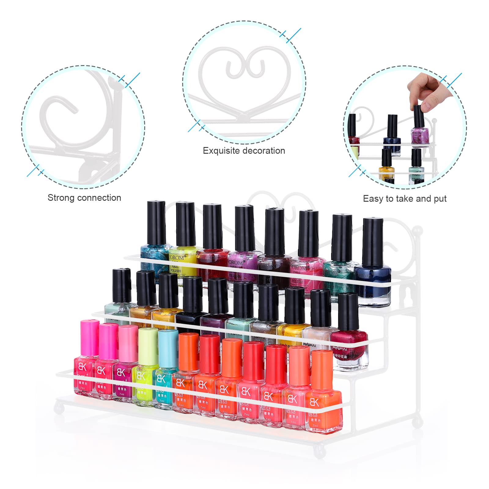 Nagellack-Organizer Mit 3 Metallablagen – Stylischer Ständer Für Nagellack, Lippenstift & Parfüm, 27 X 17 X 13 Cm