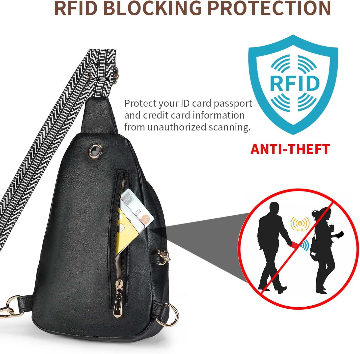 Crossbody Bags for Women Anti Theft Small Sling Handbag with Zipper Lock Vegan Leather RFID Blocking Chest Pure - Image 3