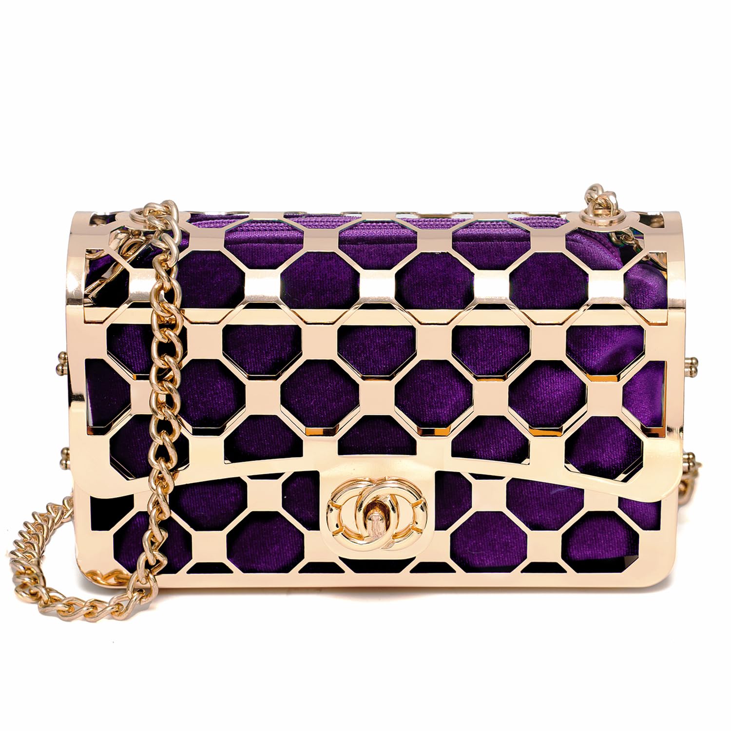 CARIEDO Velvet Evening Clutch Purse for Women Metal Frame Wedding Party Bag