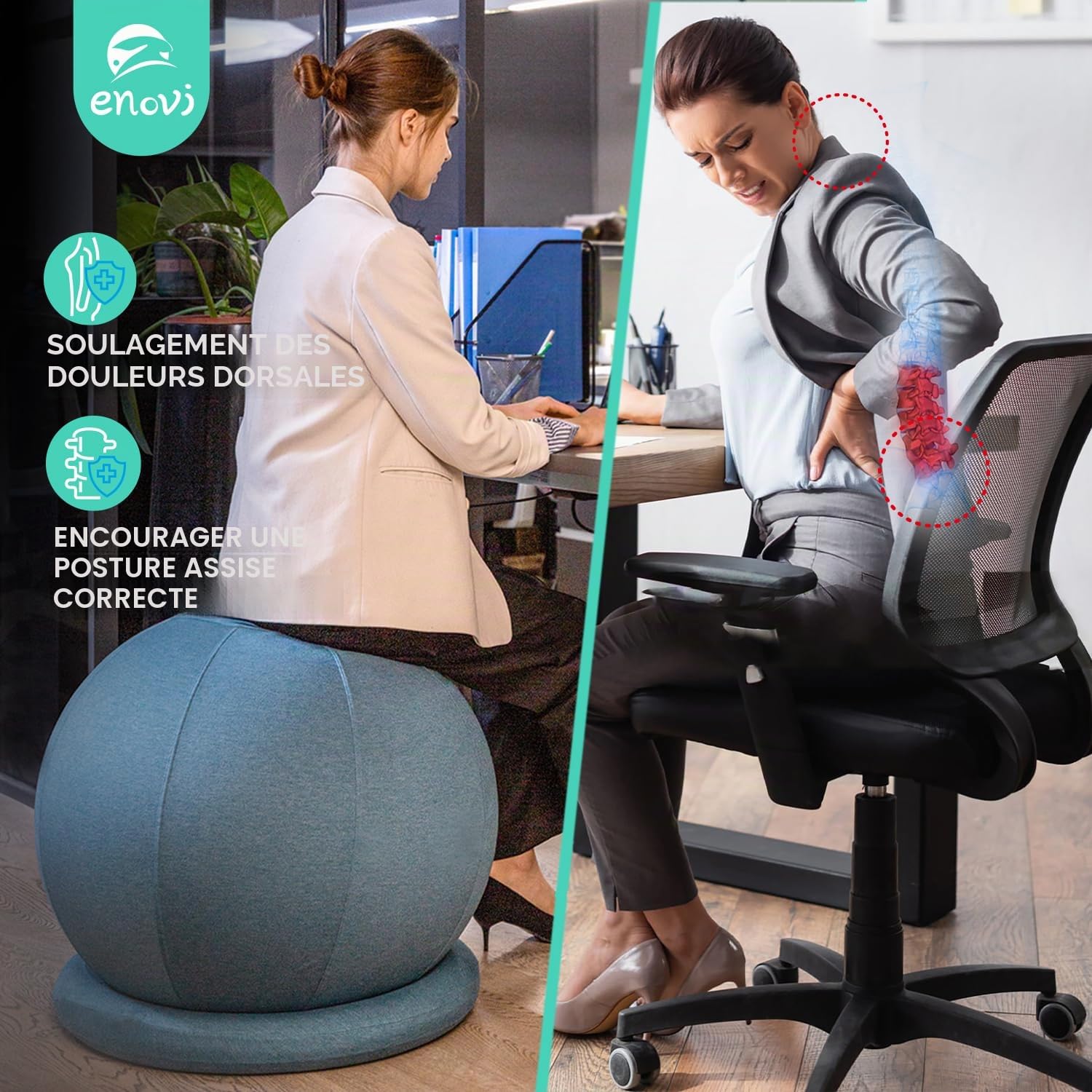 ProBalanceΩ Chaise Ballon, Ballon Siege Bureau, Ballon Grossesse Avec Housse De Protection, 65FG