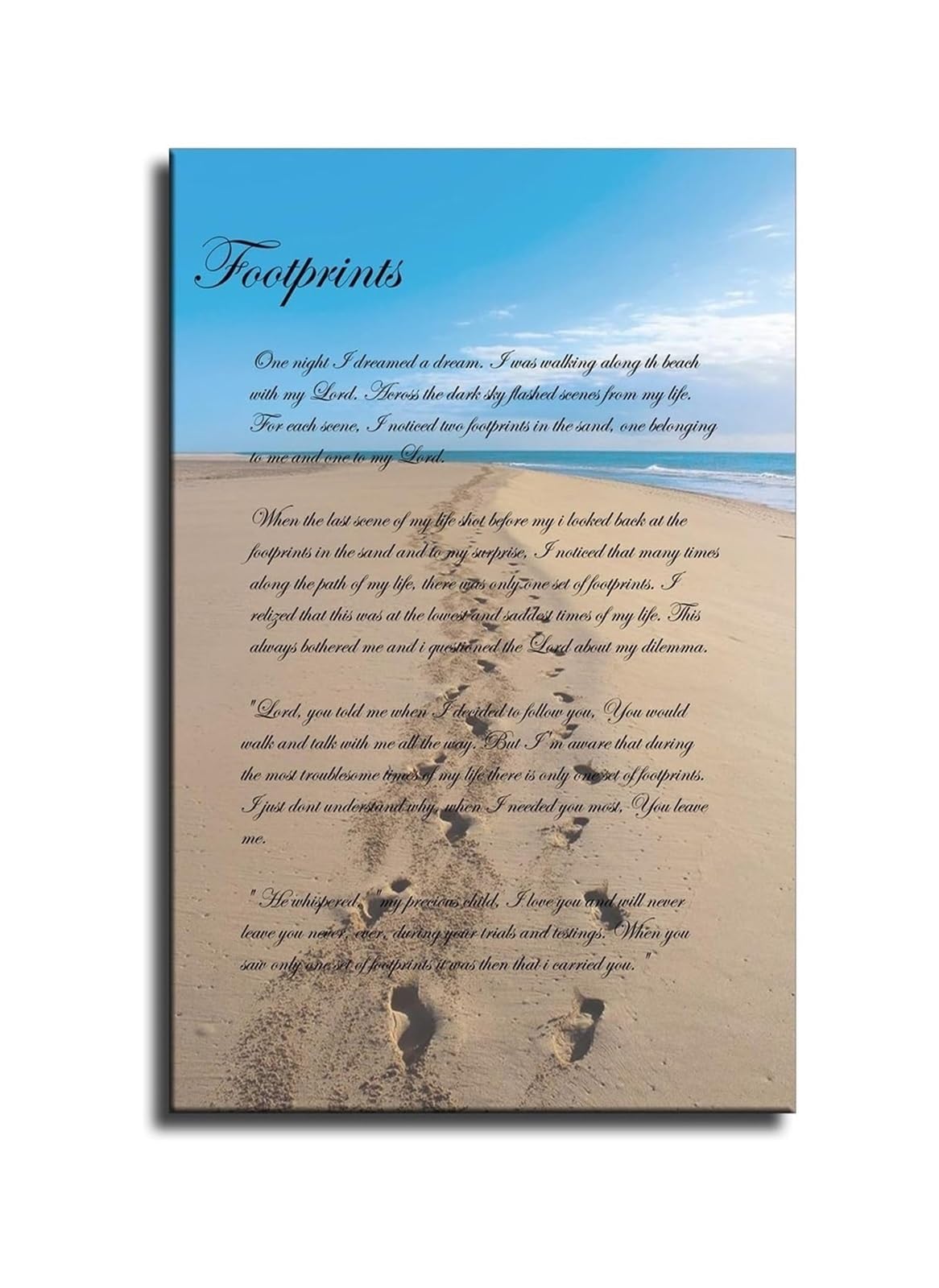 XHAJCSJWGD Motivational Wall-Art Metal Sign Footprints In The Sand Poem Inspirational Home Decor For Living Room Bedroom 8 X 12 in