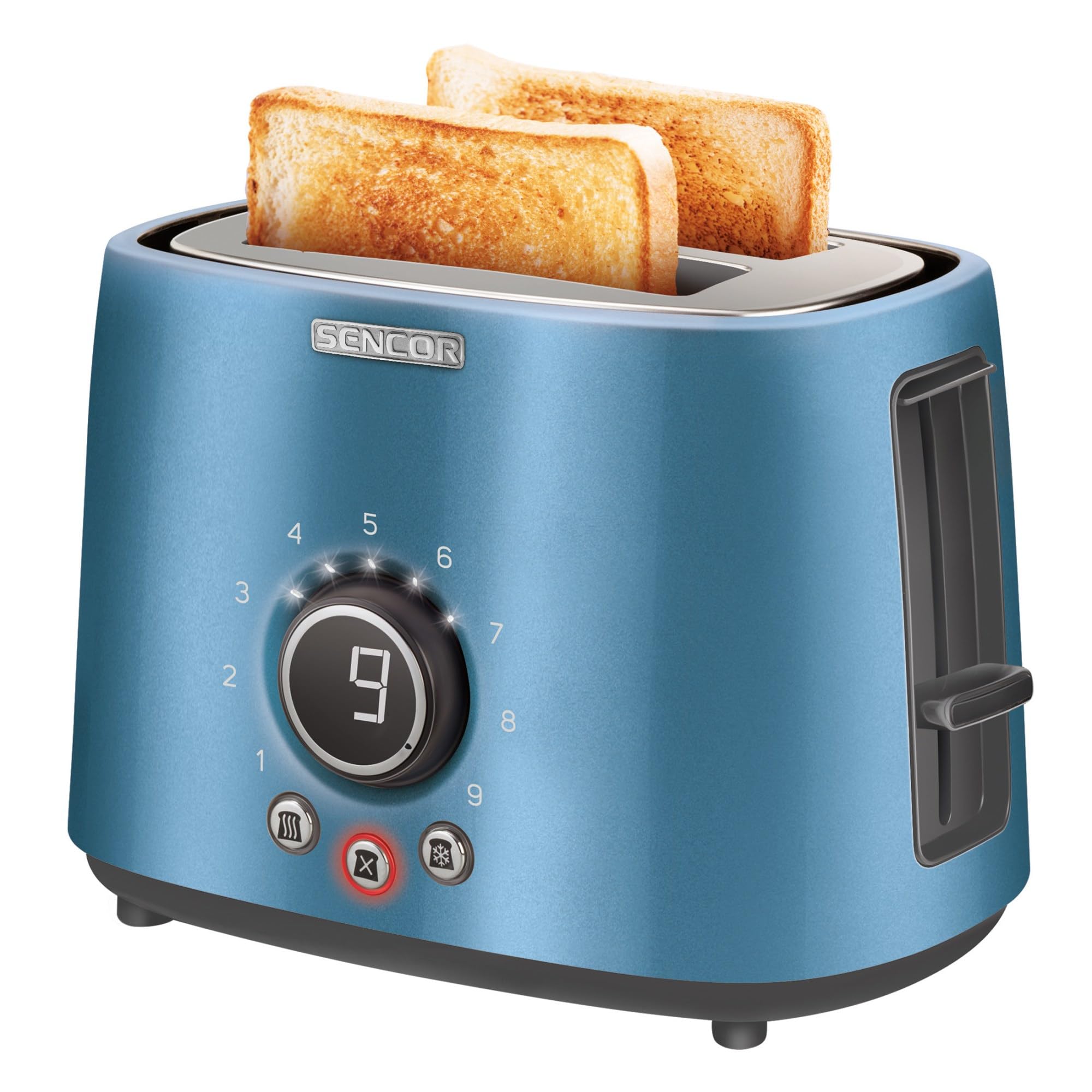 Sencor STS6052BL Premium Metallic 2-slot High Lift Toaster with Digital Button and Toaster Rack, Blue