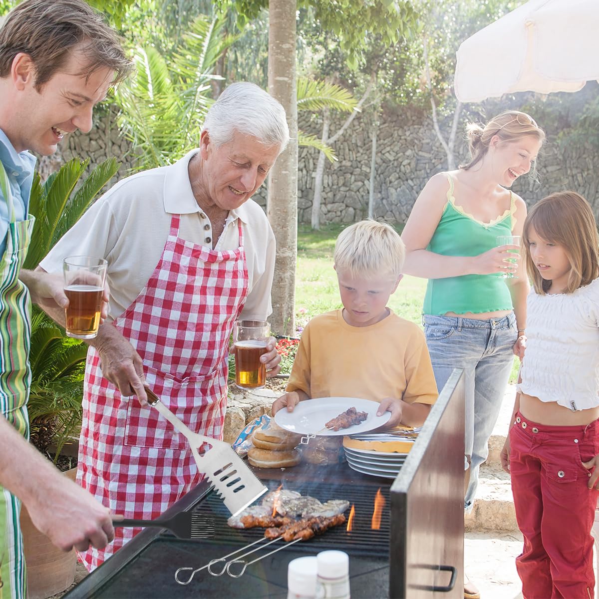 Kit Barbecue Ustensiles 38 Pièces Inoxydable avec Sac Noir