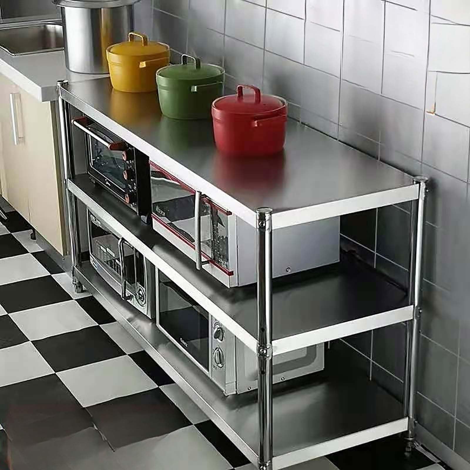 Mesa de Acero Inoxidable, Mesa de preparación Comercial Resistente de 3 Niveles, Banco de Trabajo de preparación de Alimentos, Mesa de Horno de Pizza para Cocina al Aire Libre 60x40x80cm