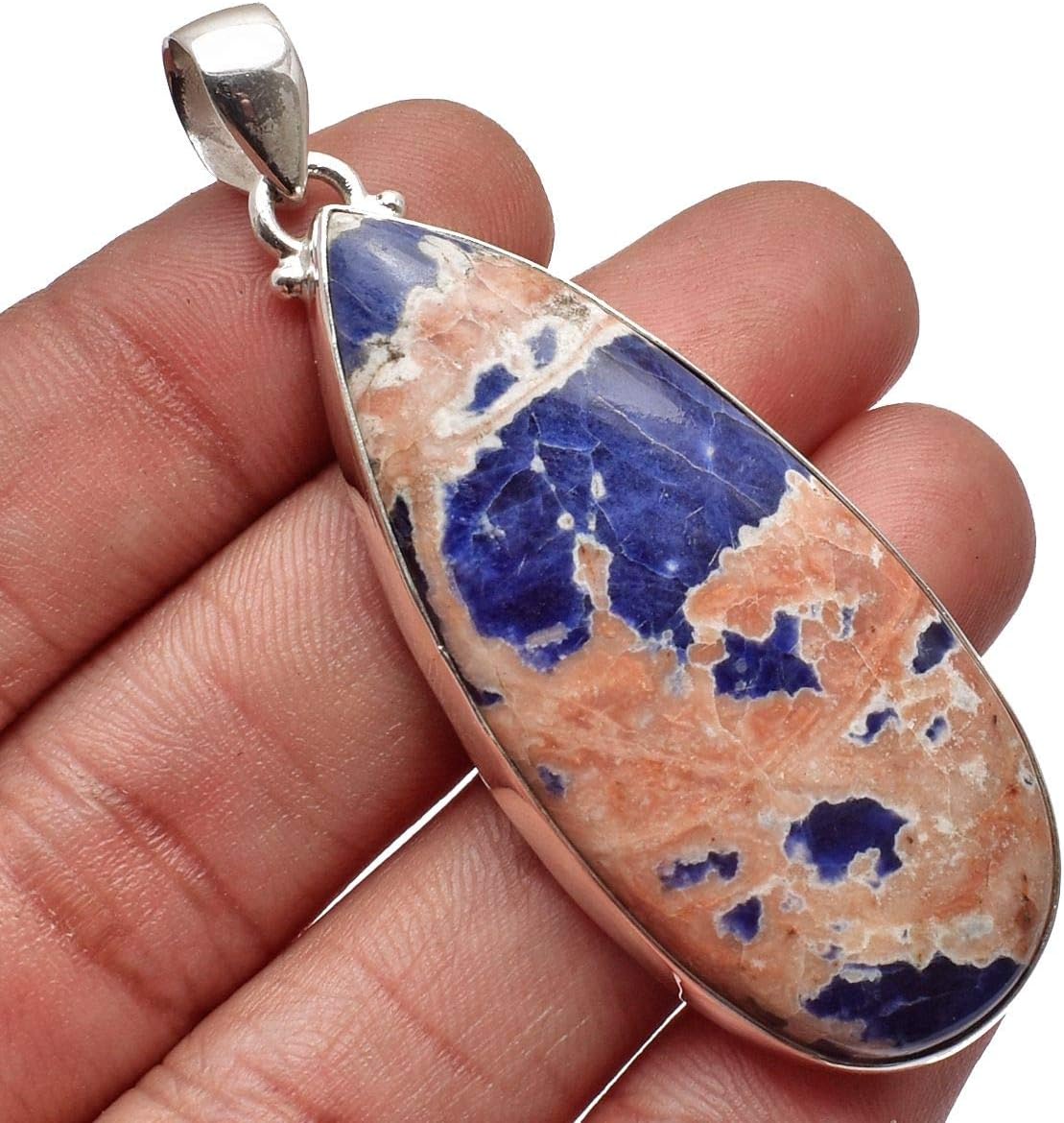 Natural Sodalite Gemstone 925 Sterling Silver Handmade Pendant For Women & Men image 2