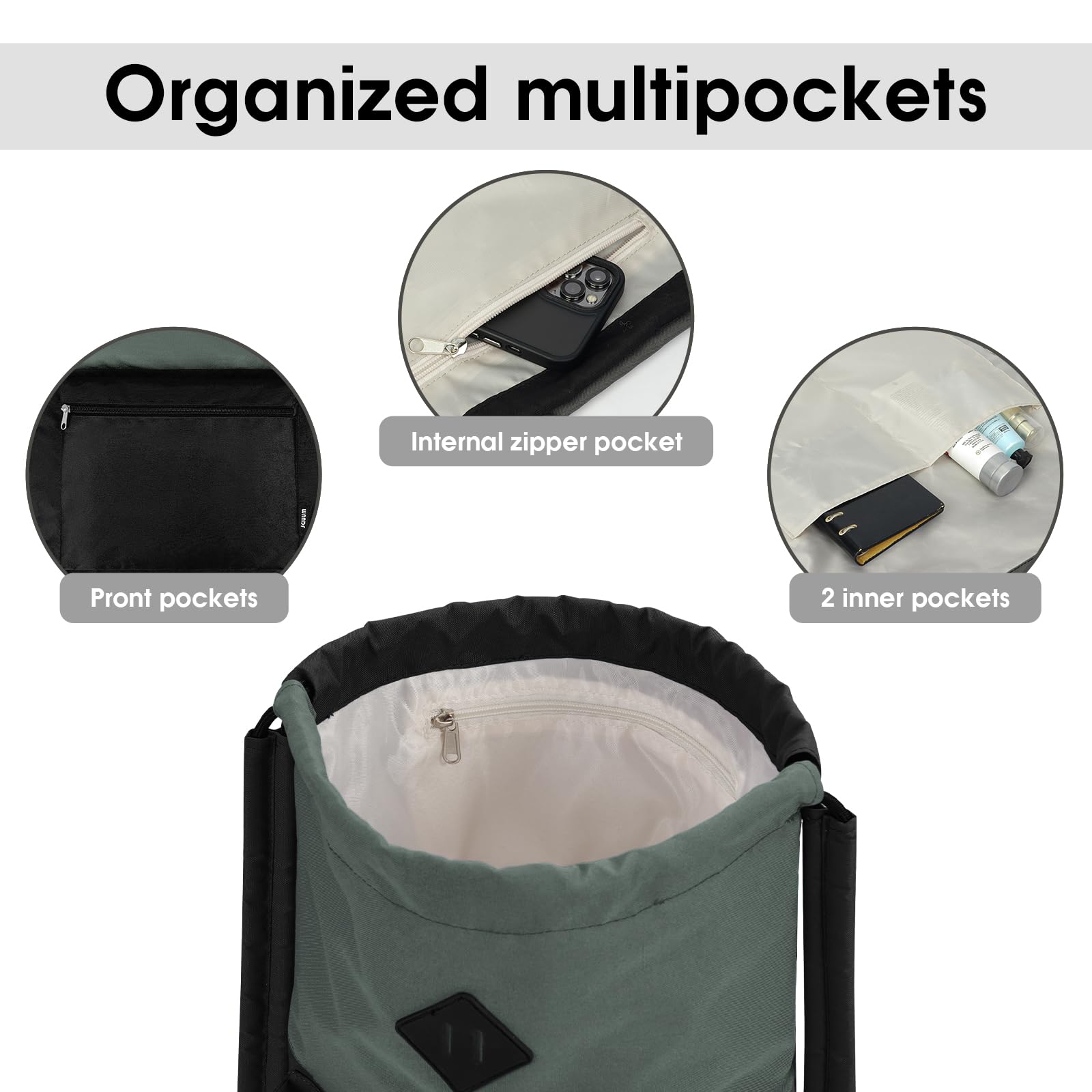 WANDF Mochila con cordón, bolsa de gimnasio deportiva con compartimento húmedo, mochila cordón resistente al agua, bolsa cincha para hombres y mujeres — view 5
