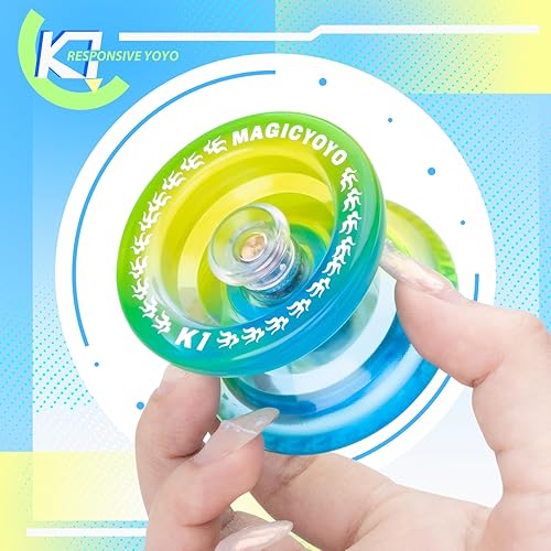 Miniatura 4 de Responsive Yoyo K1 Plus  Yoyo de plástico para niños principiantes, trucos profesionales de yoyo para girar, con adultos, 12 cuerdas YoYo + bolsa