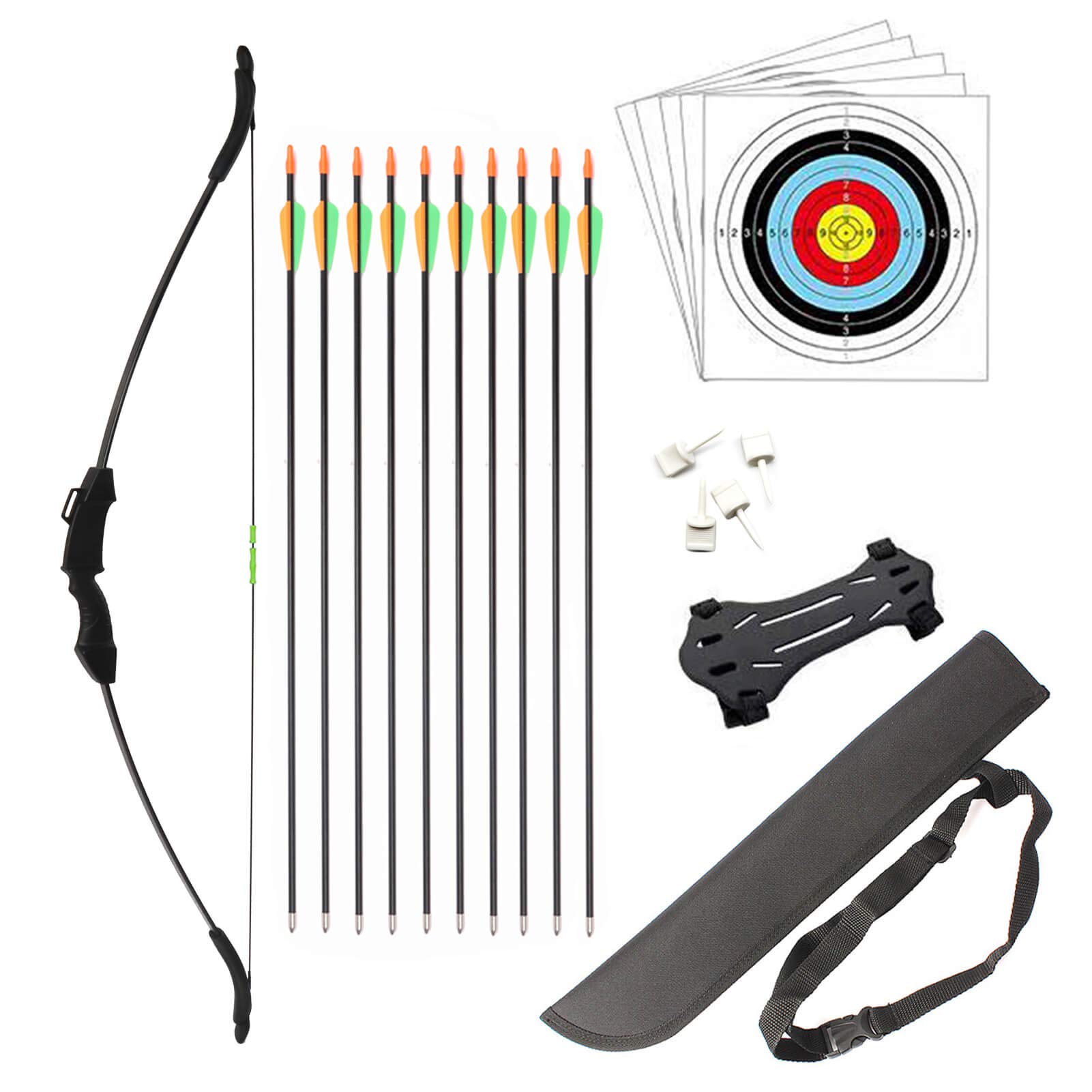 Pfeil und Bogen Set für Junior Jagd Anfänger Bogen Recurve Bogenschießen Langbogen Outdoor Kit 15LB für Kinder Teenager