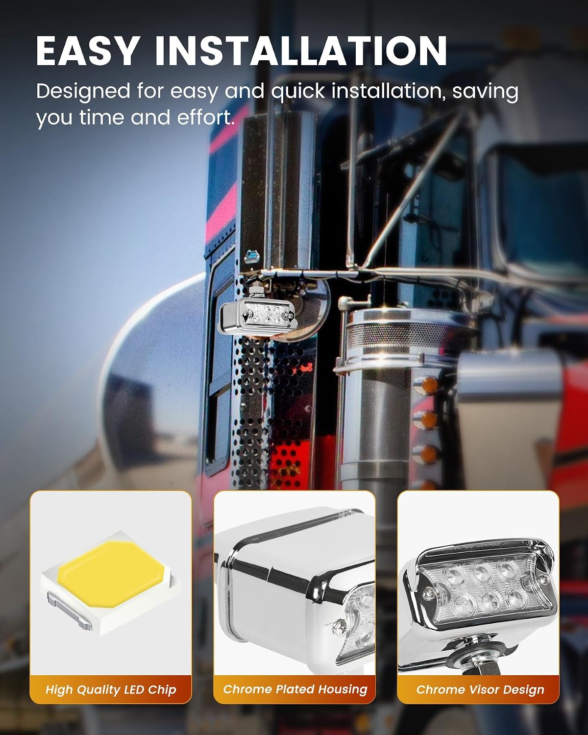 2PCS Amber/Red Dual Revolution 12 LED Turn Signal Marker Lights w/Visor, Semi Truck Double Face Chrome Auxiliary Bumper Pedestal Lights for Freightliner Peterbilt Kenworth Mack Western Star