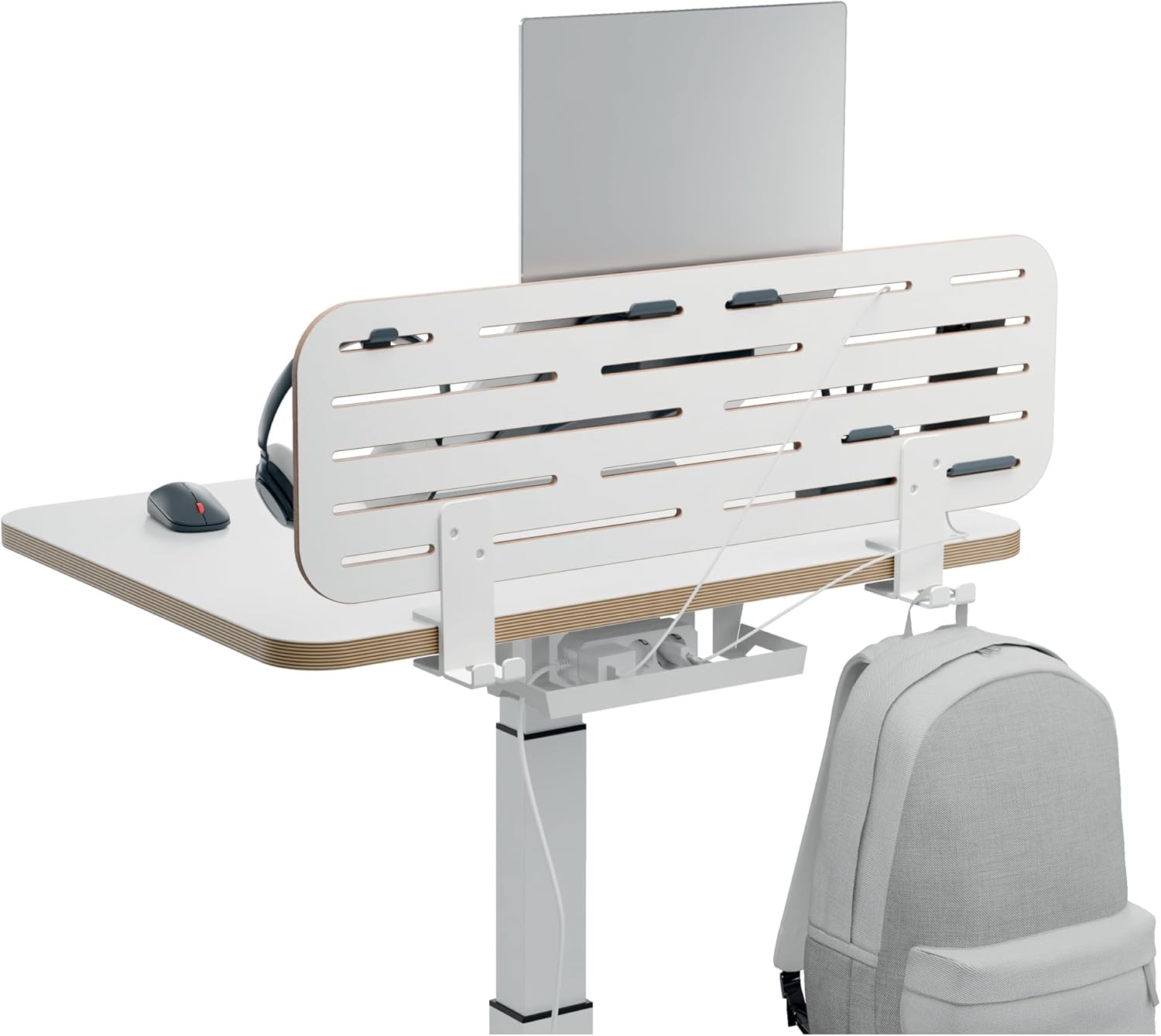Leitz Ergo Pegboard Desk Organiser with Laptop Holder & Desk Tidy Accessories, Compatible with Desk Thickness of 35mm, Wide Hanging Slots, Clamp Mounting, 80cm x 25cm, Ergo Range, White, 65490000