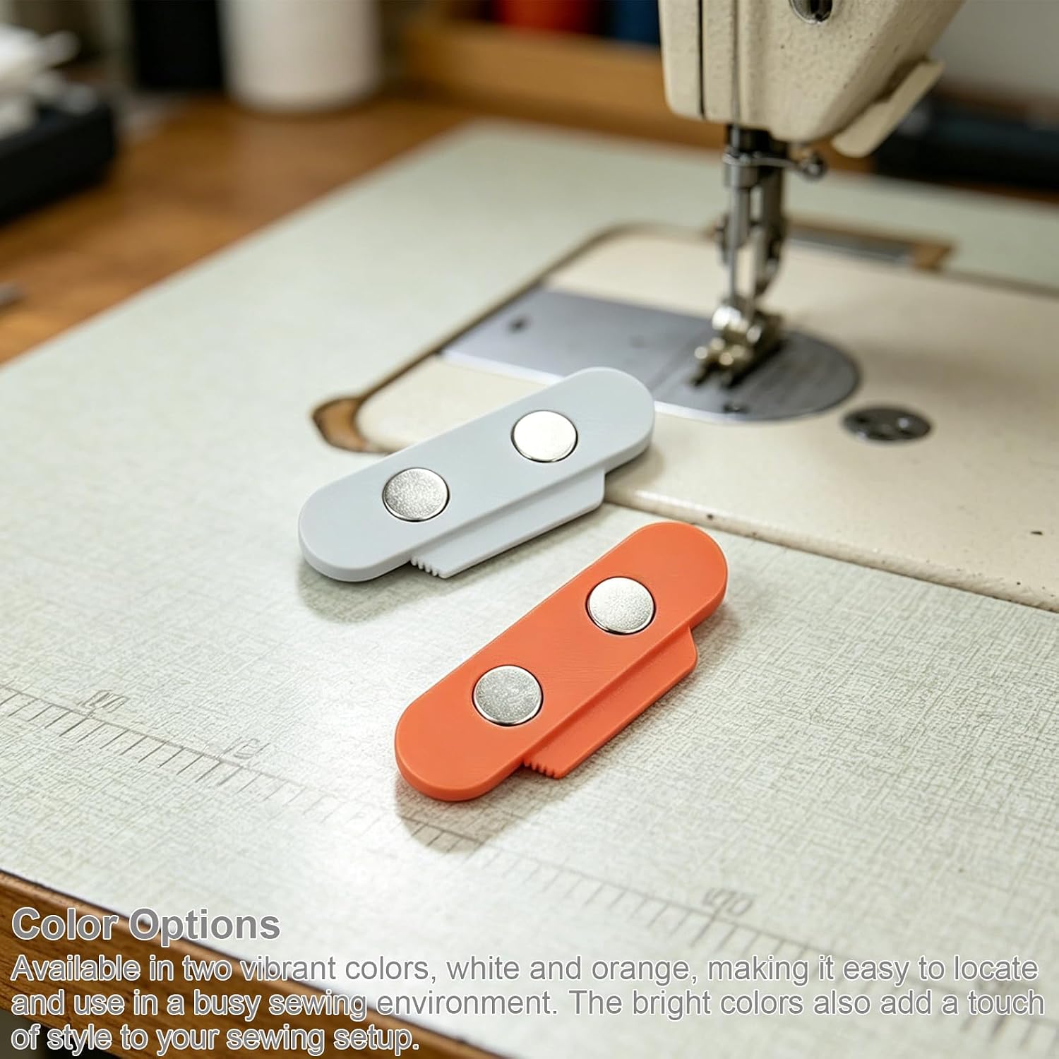 2-Pack Magnetic Seam Guide for Sewing Machine, PLA substance, White and Orange, Well Suited for Straight and Even Stitching