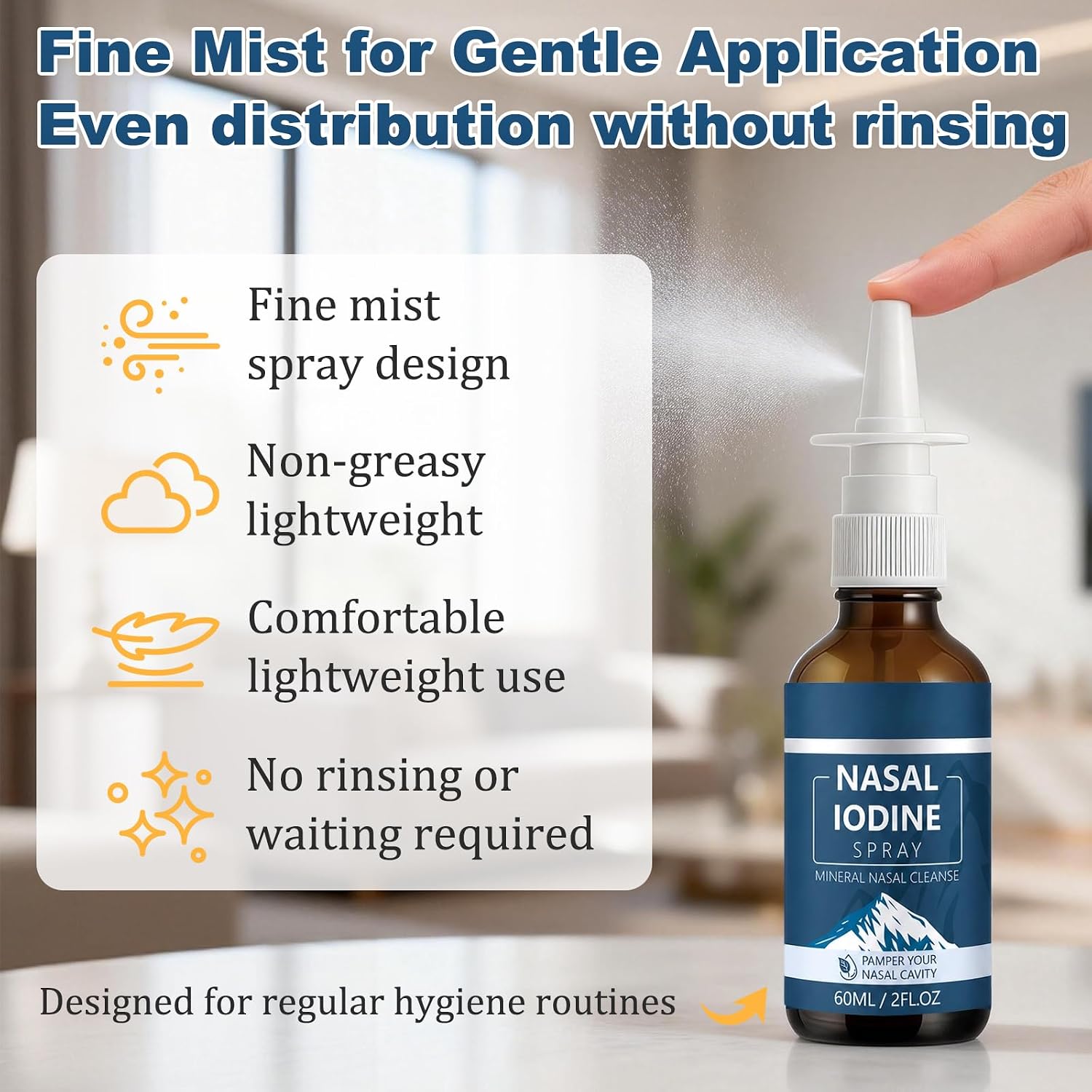 Timeno Iodine Nasal Spray with Fulvic Acid, Fine Mist Nasal Moisturizing Cleaner for Dry Nose, Daily & Travel Nose Care Spray, 60ml Each, 2 Pack