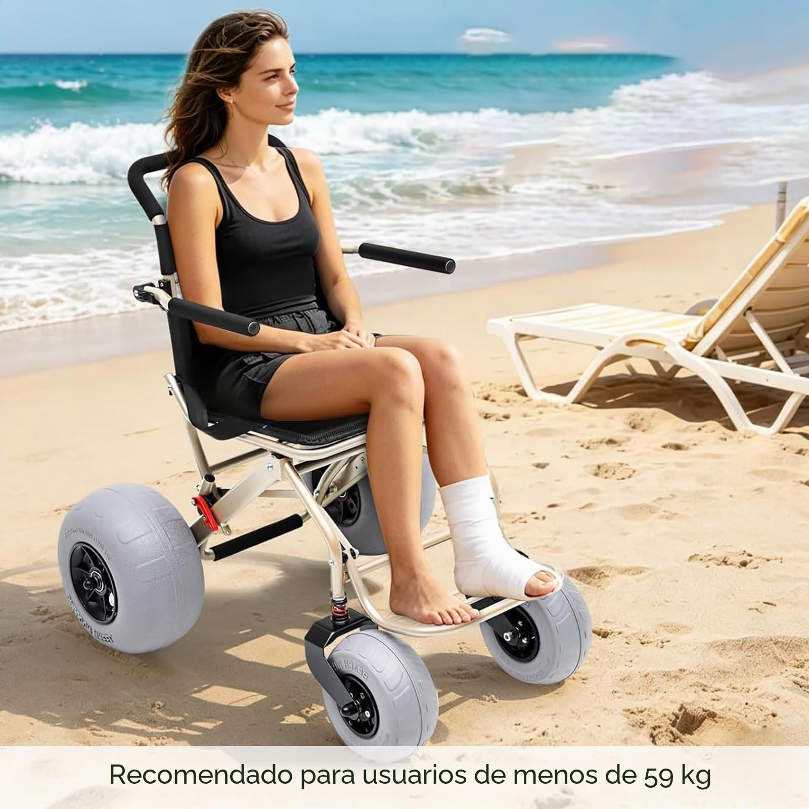 Silla De Ruedas De Playa Con Neumáticos De Globo, Silla De Ruedas Todo Terreno, Plegable, Impermeable, Para Acceso a Playa, Césped, Grava Y Agua, Transporte De Viaje Para Personas Mayores