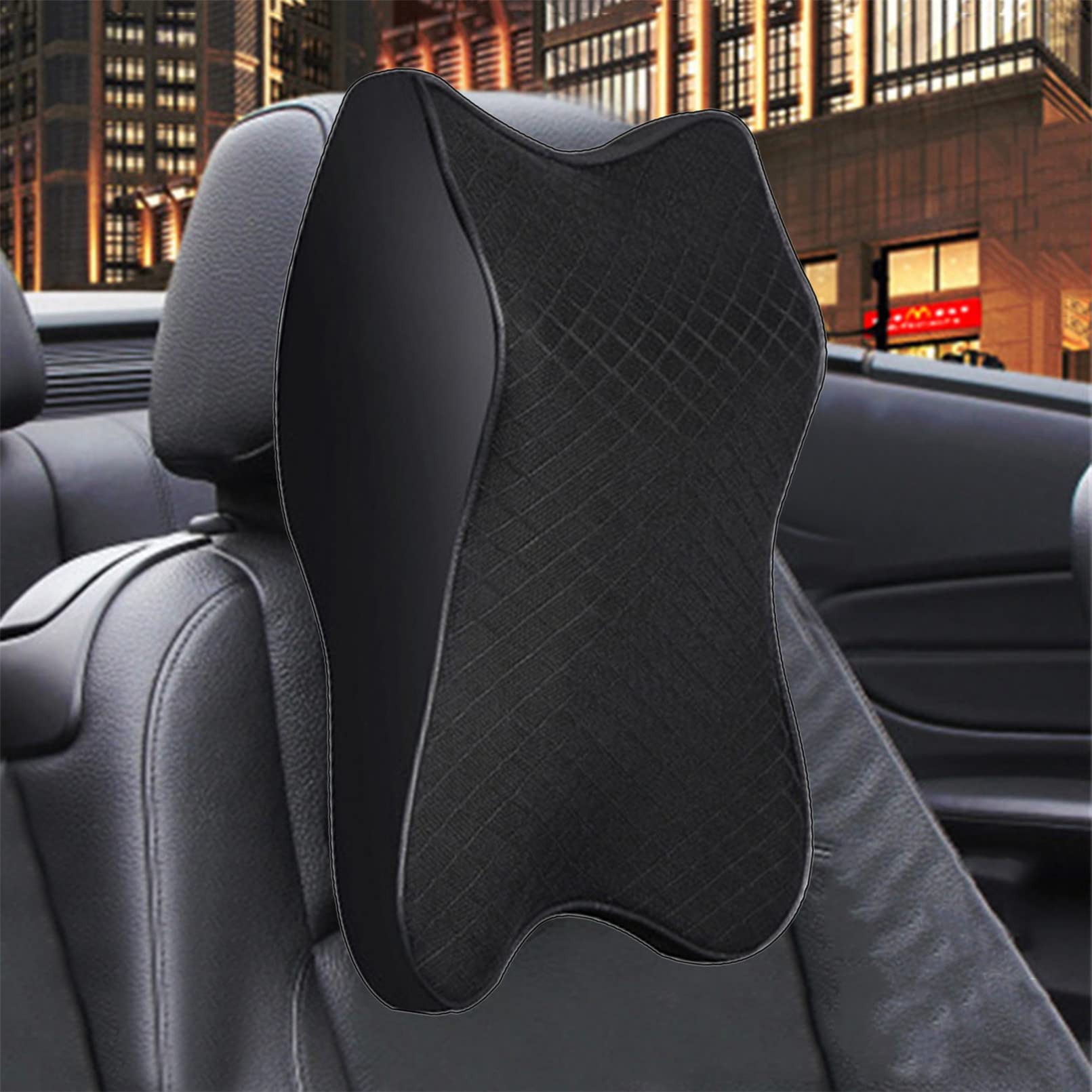 Cuscino Poggiatesta Supporto Collo Auto, Cuscino Supporto Testa Seggiolino Auto Memory Foam, Cuscini Collo Morbidi Auto Per Sedile Da Gioco Sedia Da Ufficio,Black L