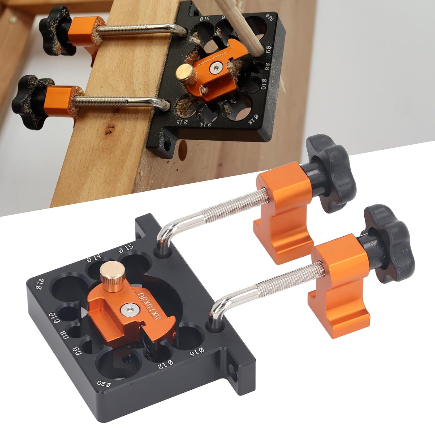 Adjustable Dowel Maker Jig Kit Electric Drill Milling Tool for Woodworking Mortise Tenon 9 Holes 8-20mm Aluminum Alloy Carbide Blade Round Rod Includes Wrench Fixing Clips Screws