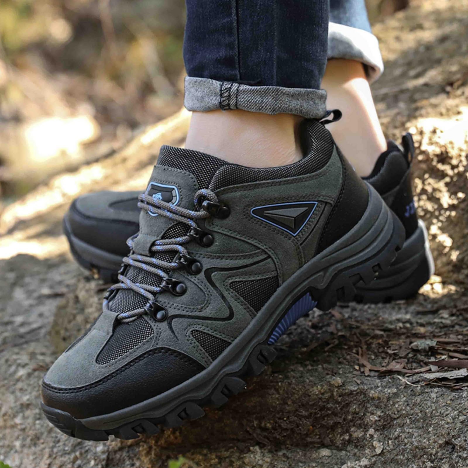 Męskie buty trekkingowe wodoodporne niskie do chodzenia po szlaku | Antypoślizgowa gumowa podeszwa, oddychająca, sznurowane buty trekkingowe, na kemping i na świeżym powietrzu